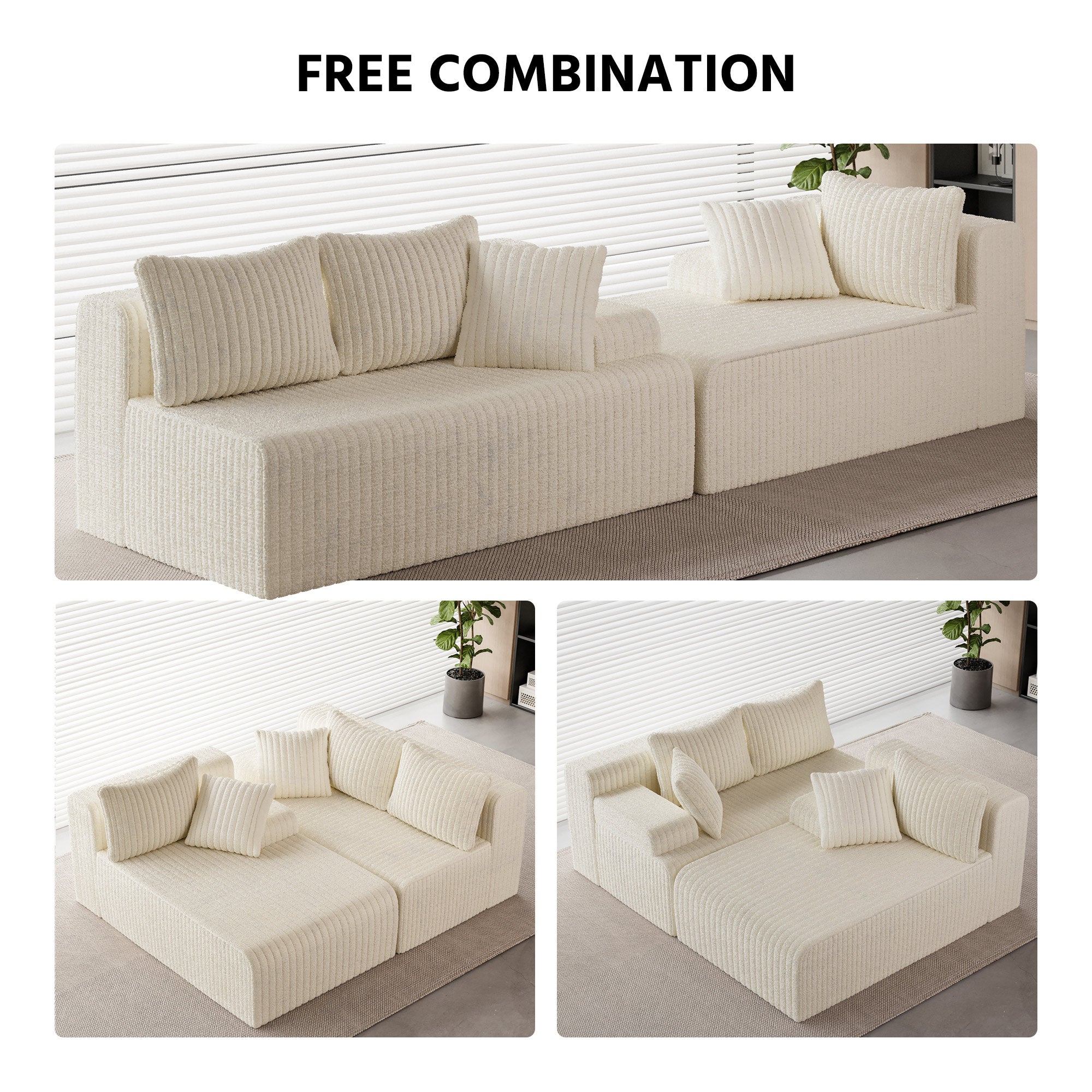LAUSAINT HOME 96" Modular Cloud Couch Sectional, L-Shaped Boneless Sofa