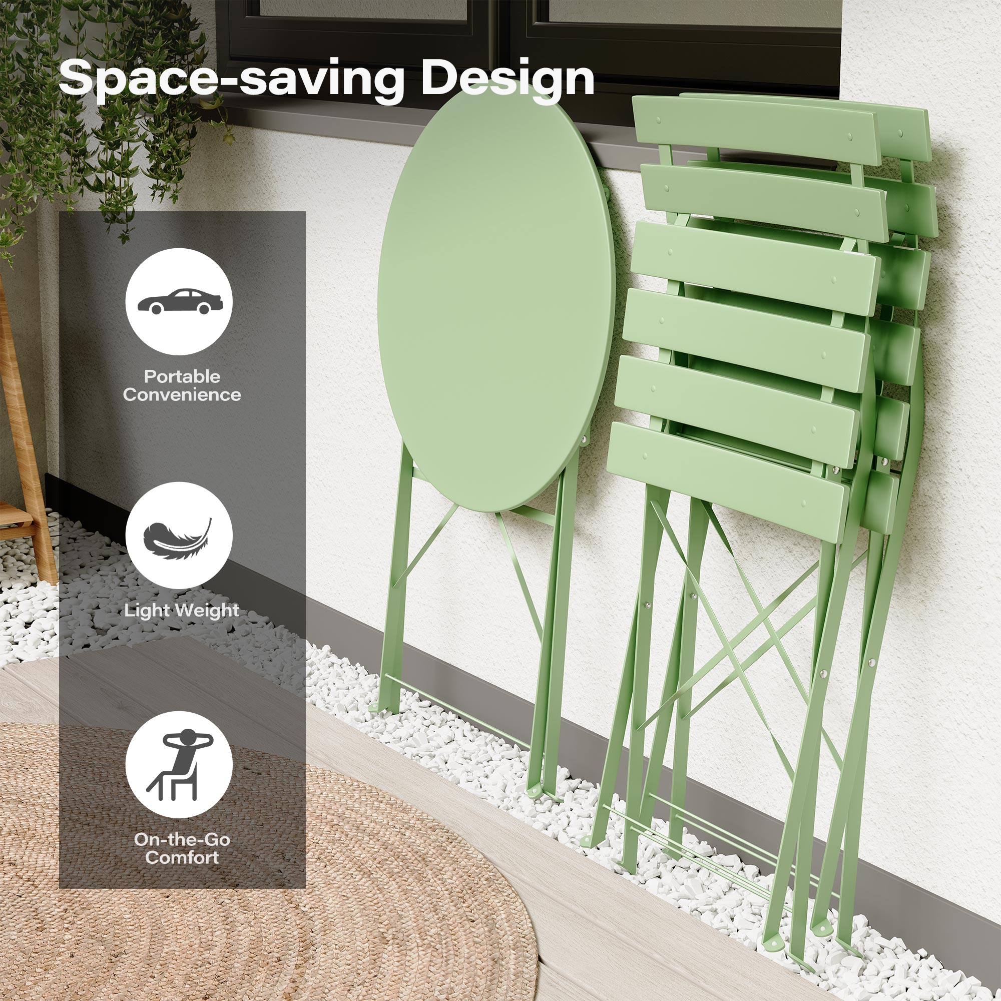 LAUSAINT HOME 3-Piece Outdoor Folding Bistro Set