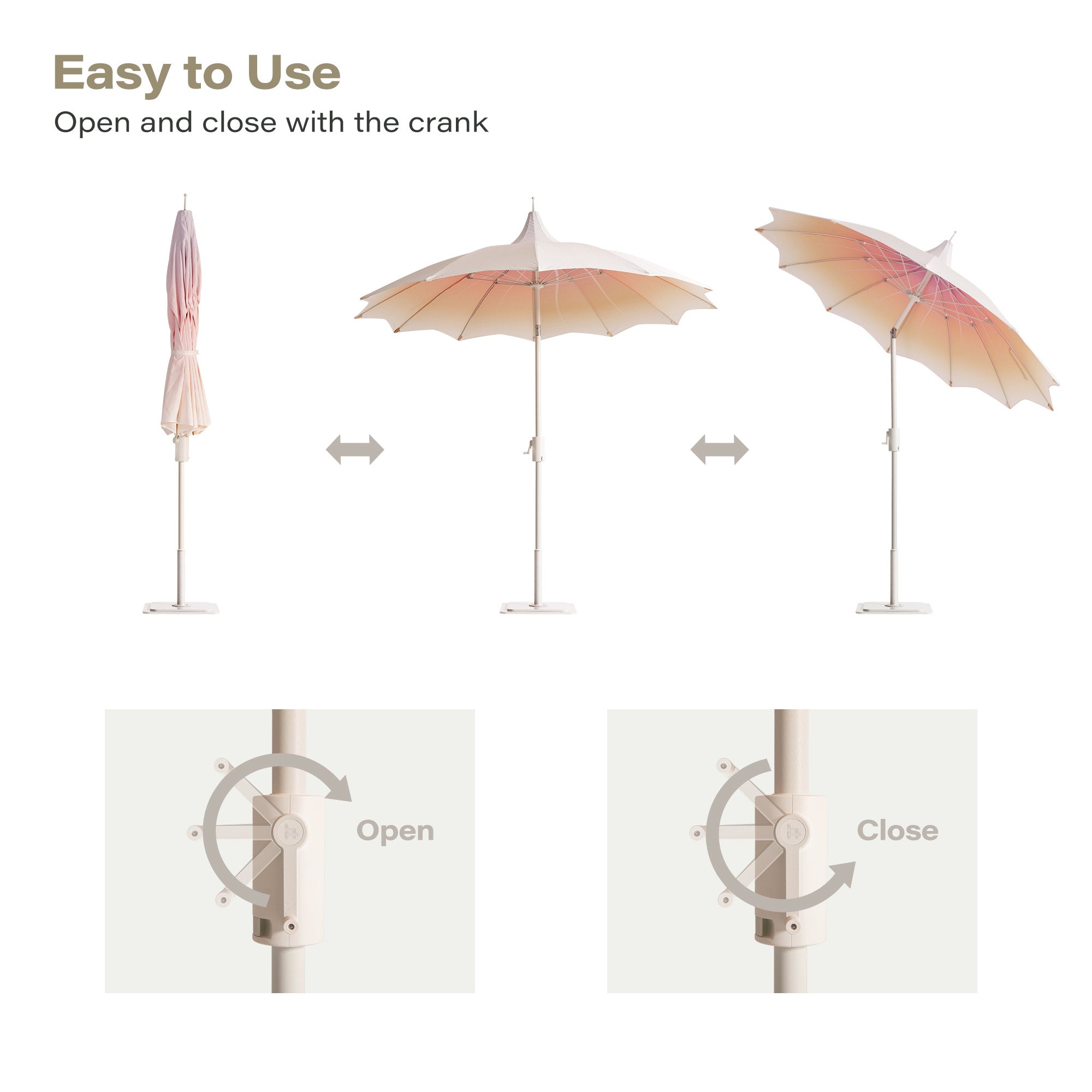 LAUSAINT HOME 9Ft Outdoor Pagoda Patio Umbrella with Lights, Patio Table Market Umbrella, 360° Rotation