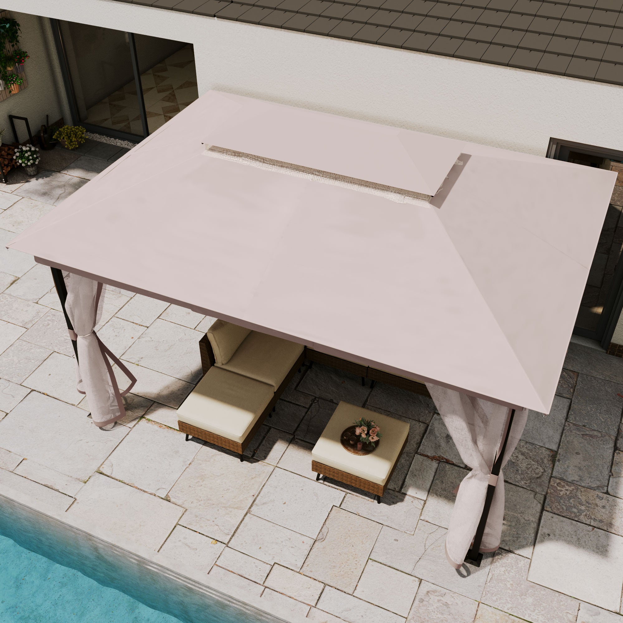 LAUSAINT HOME Patio Gazebo with Mosquito Mesh, Outdoor Gazebo Ventilated Double-Roof Design