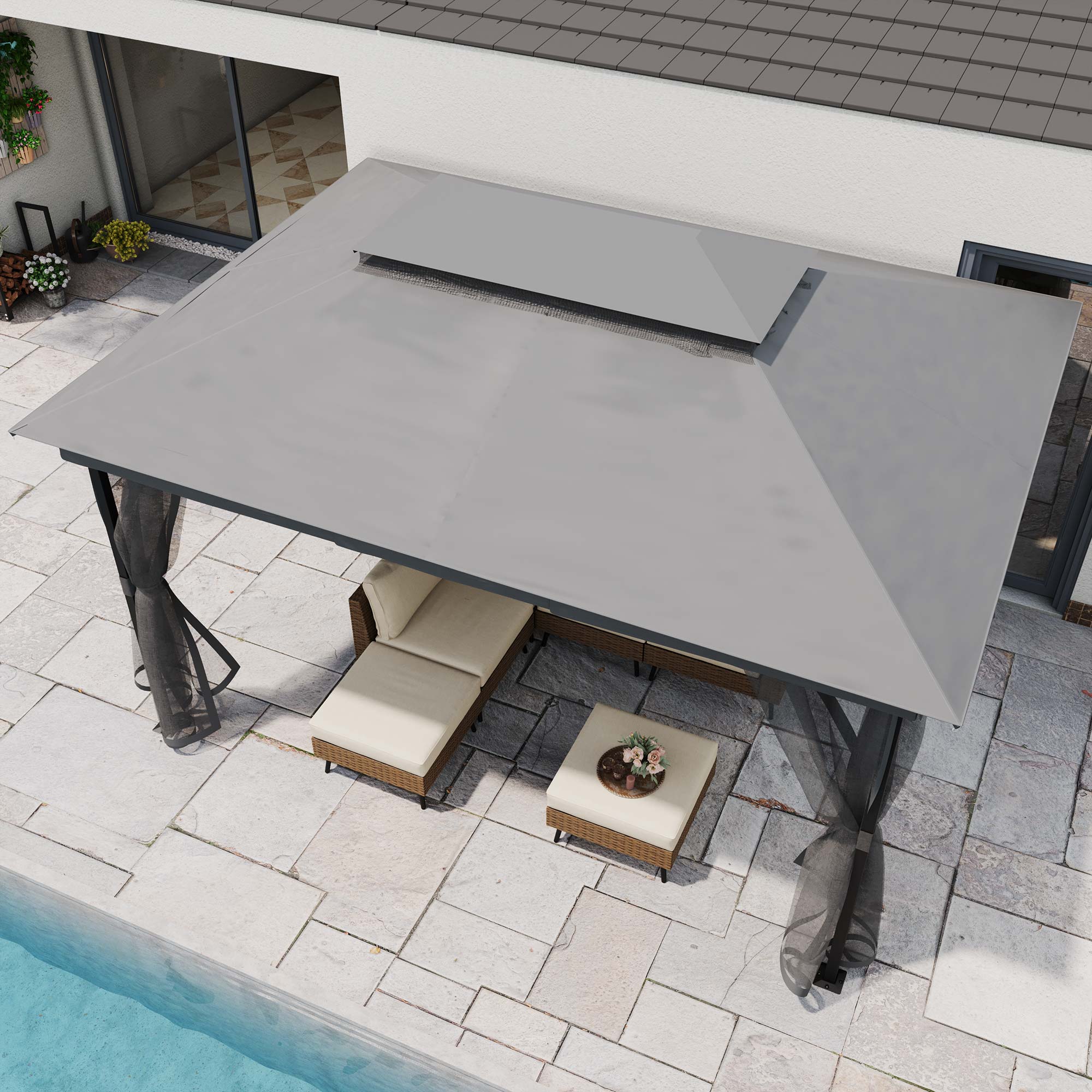 LAUSAINT HOME Patio Gazebo with Mosquito Mesh, Outdoor Gazebo Ventilated Double-Roof Design