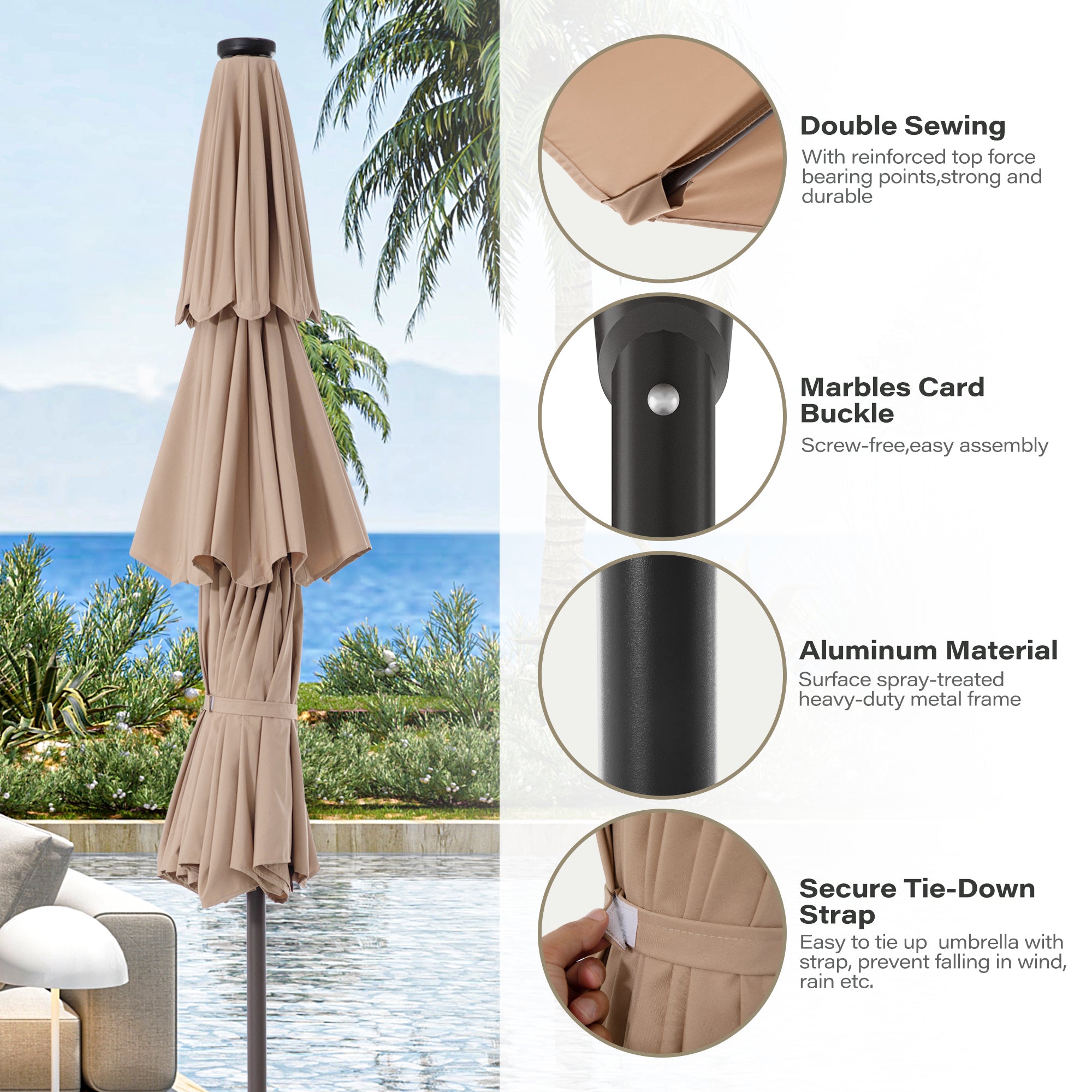 LAUSAINT HOME 10ft Outdoor Umbrella, 3 Tiers Patio Umbrella