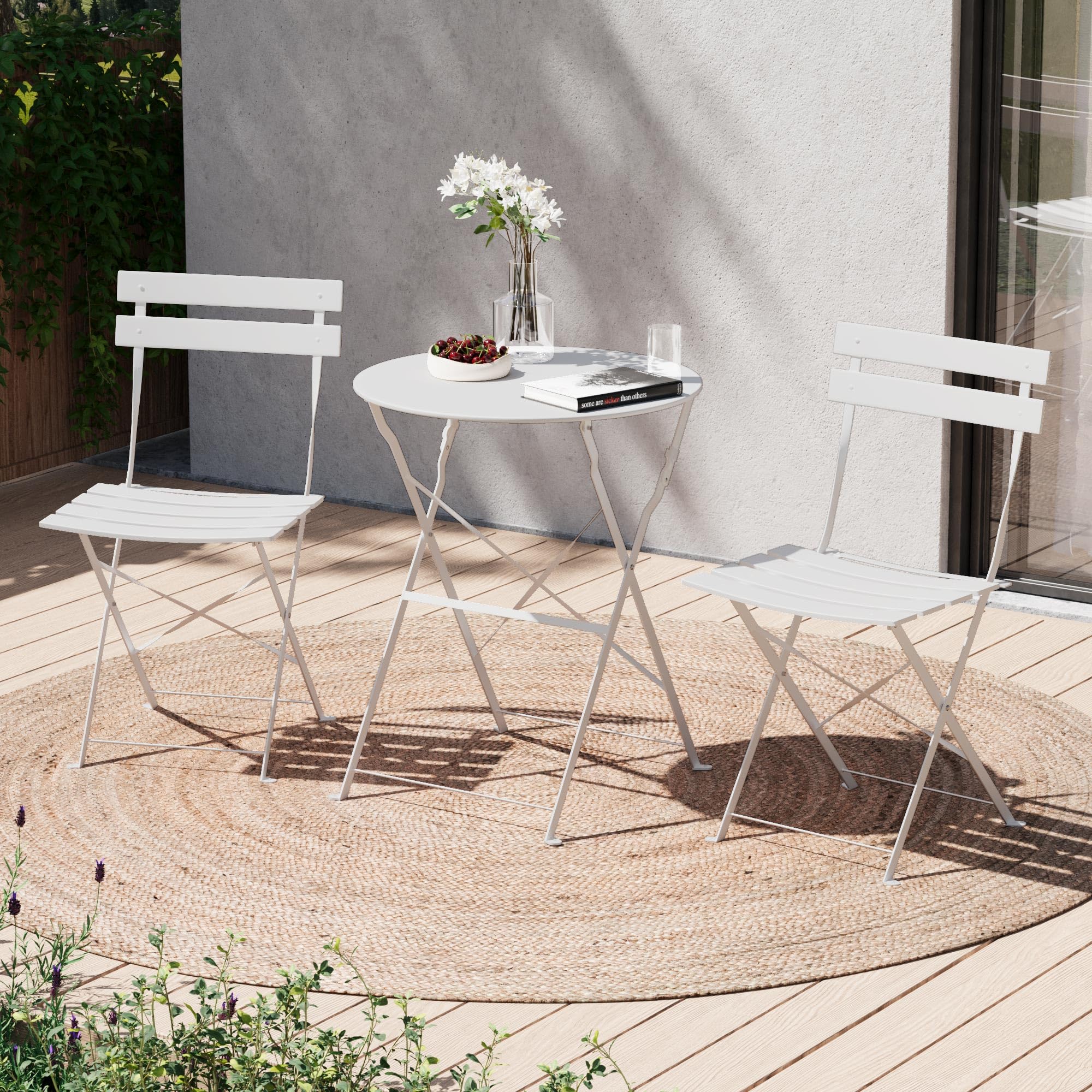 LAUSAINT HOME 3-Piece Steel Folding Bistro Set, Premium Weather-Resistant Patio Table & Chairs