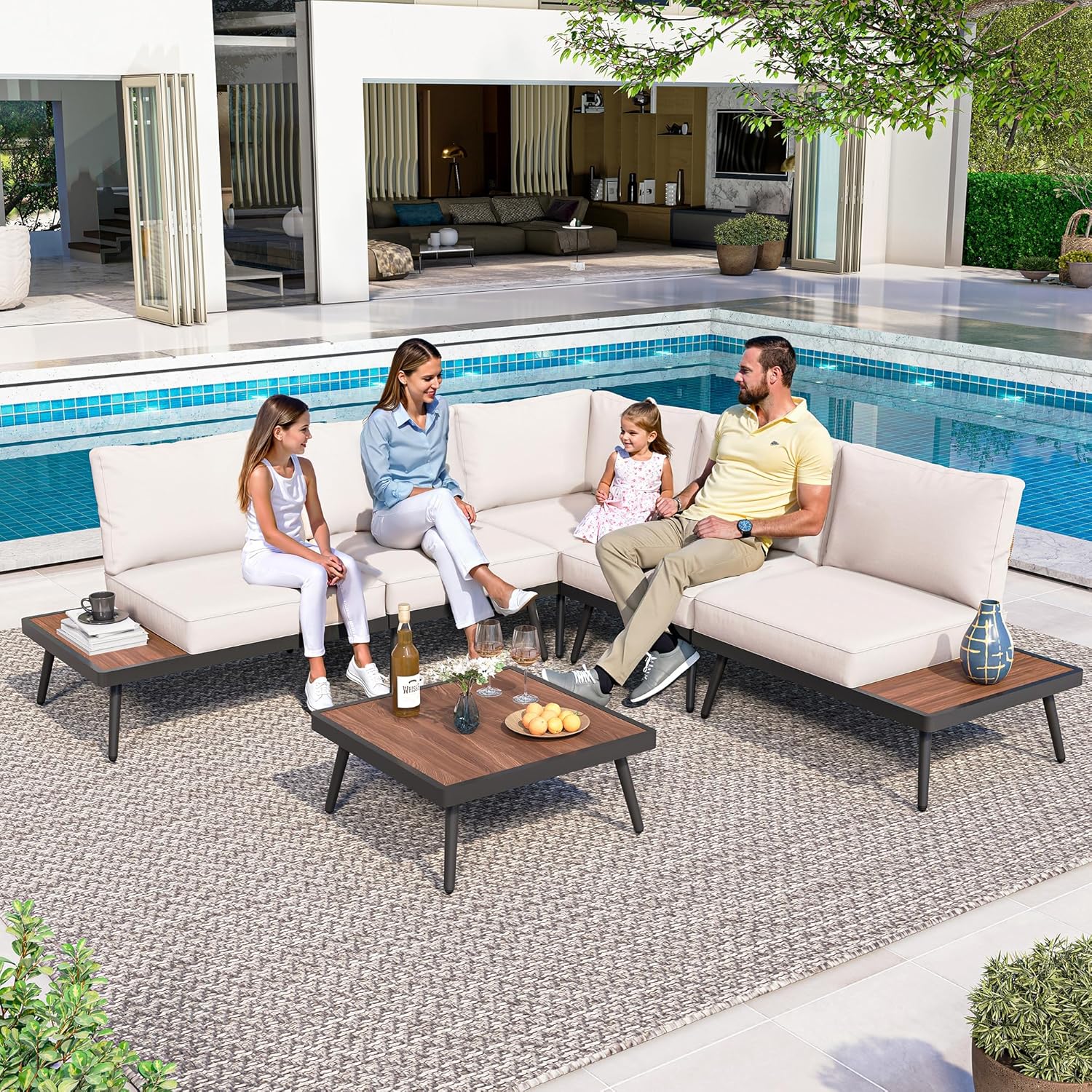 LAUSAINT HOME 6 Pieces Outdoor Sectional Patio Furniture Set with Coffee Top Table