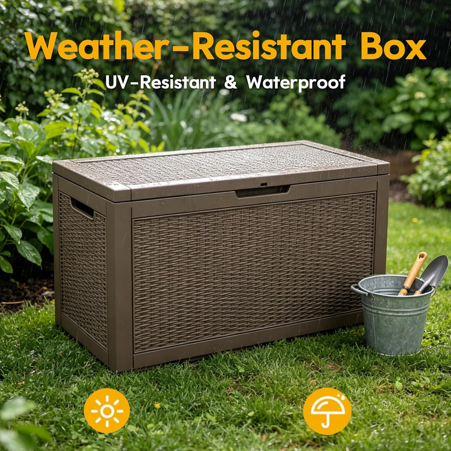 LAUSAINT HOME Resin Deck Box for Outdoor Storage - Weatherproof Patio Storage Bench