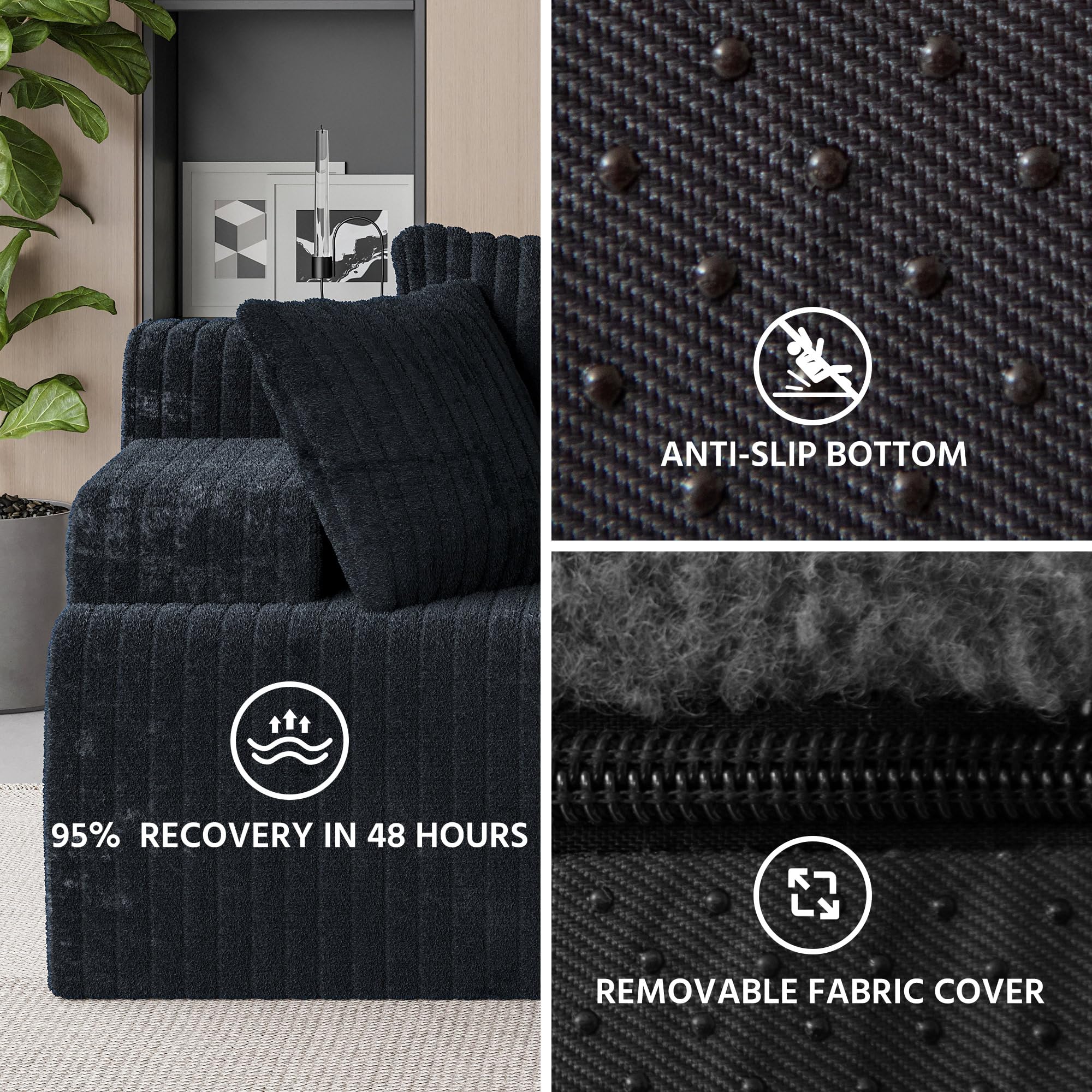 LAUSAINT HOME 96" Modular Sectional Sofa Couches, L-Shaped Boneless Cloud Sofa with 3 Deep Seat