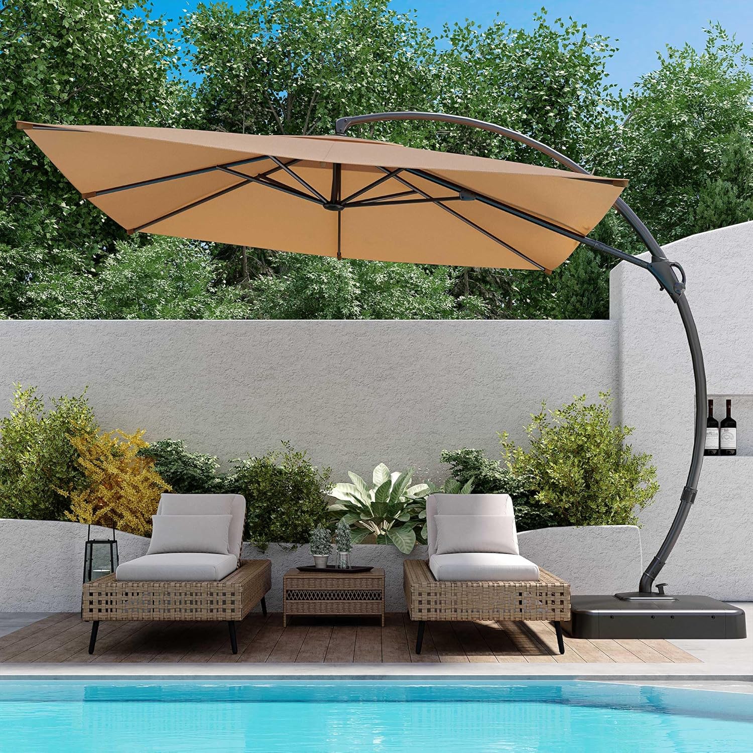 LAUSAINT HOME Outdoor Patio Umbrella with Base Included, Large Sun Shade Cantilever Umbrella Deluxe Curvy