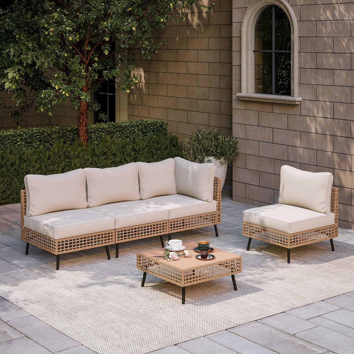 LAUSAINT HOME Outdoor Sectional Sofa Set All-Weather Patio Conversation Set with Thick Cushions