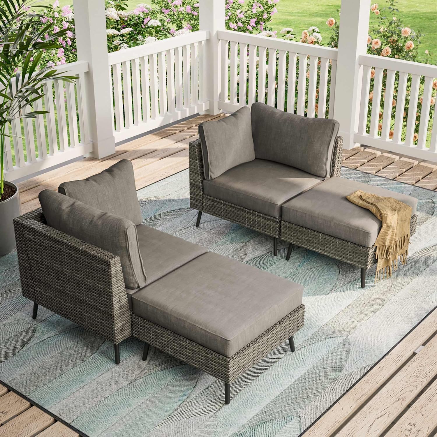 LAUSAINT HOME 4 Piece Outdoor Patio Furniture, Outdoor Sectional Sofa All Weather Grey