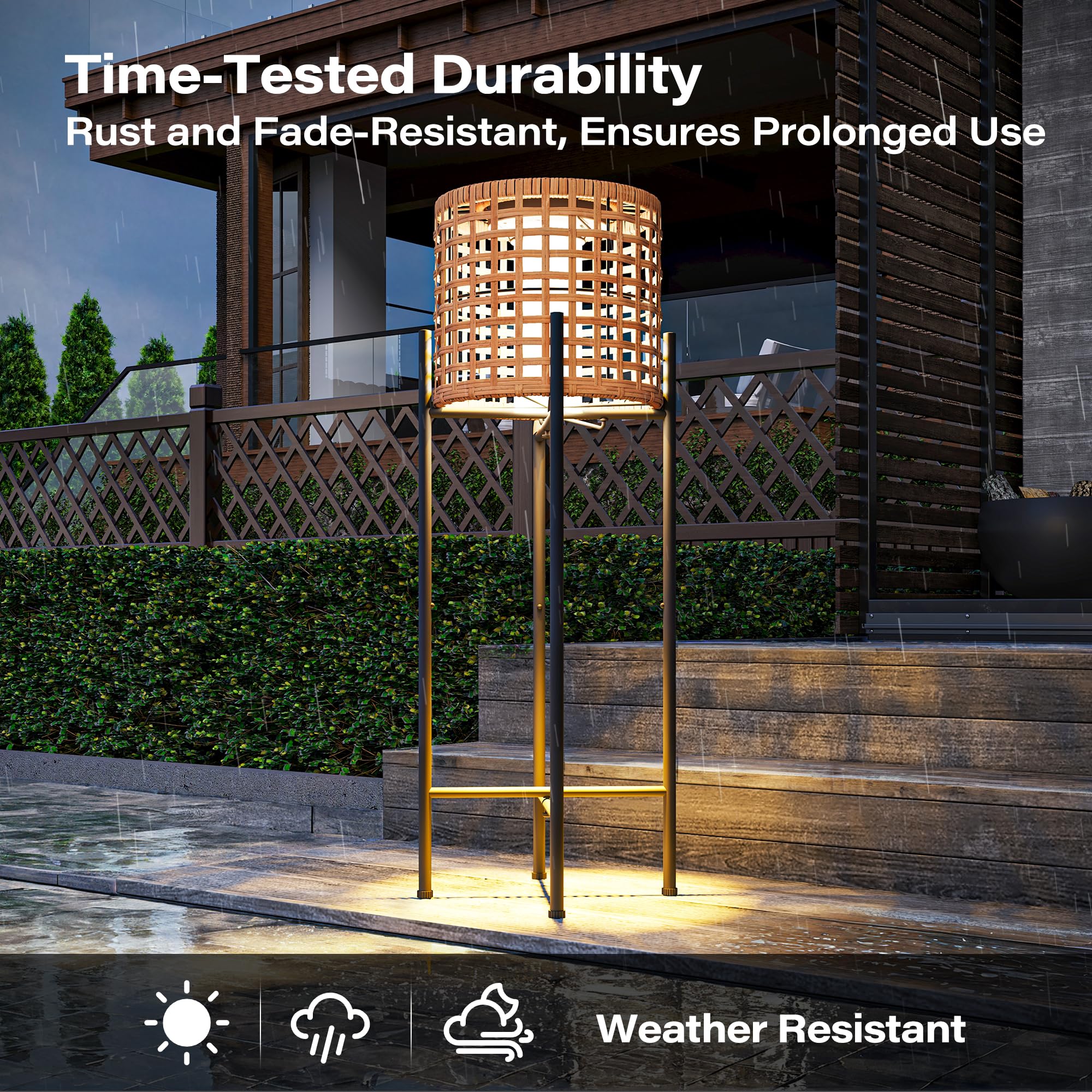 LAUSAINT HOME Solar Powered Outdoor Floor Lamp with Auto On/Off LED Light