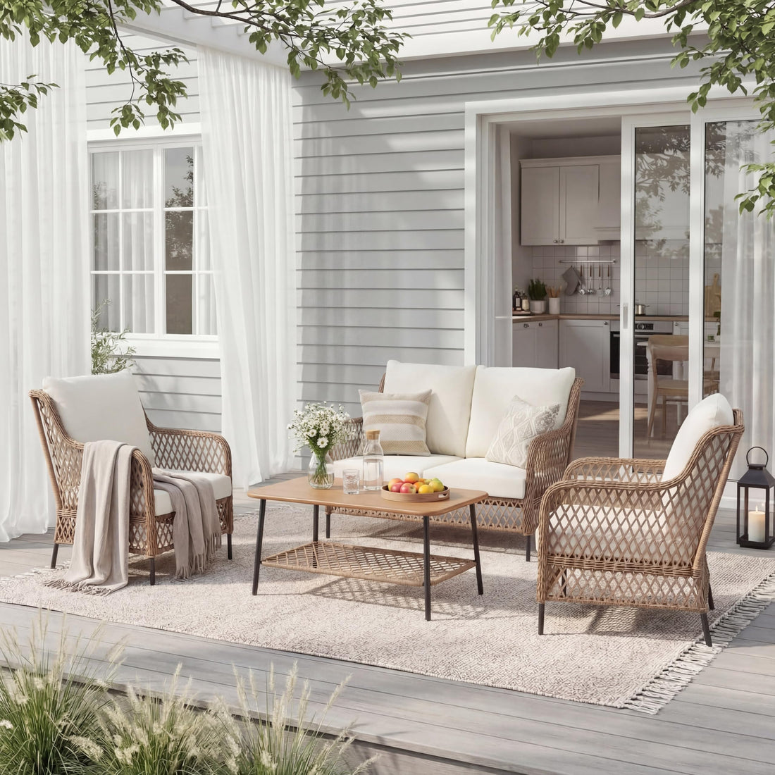 LAUSAINT HOME Outdoor Patio Furniture Set, High Back Wicker Bistro Chairs