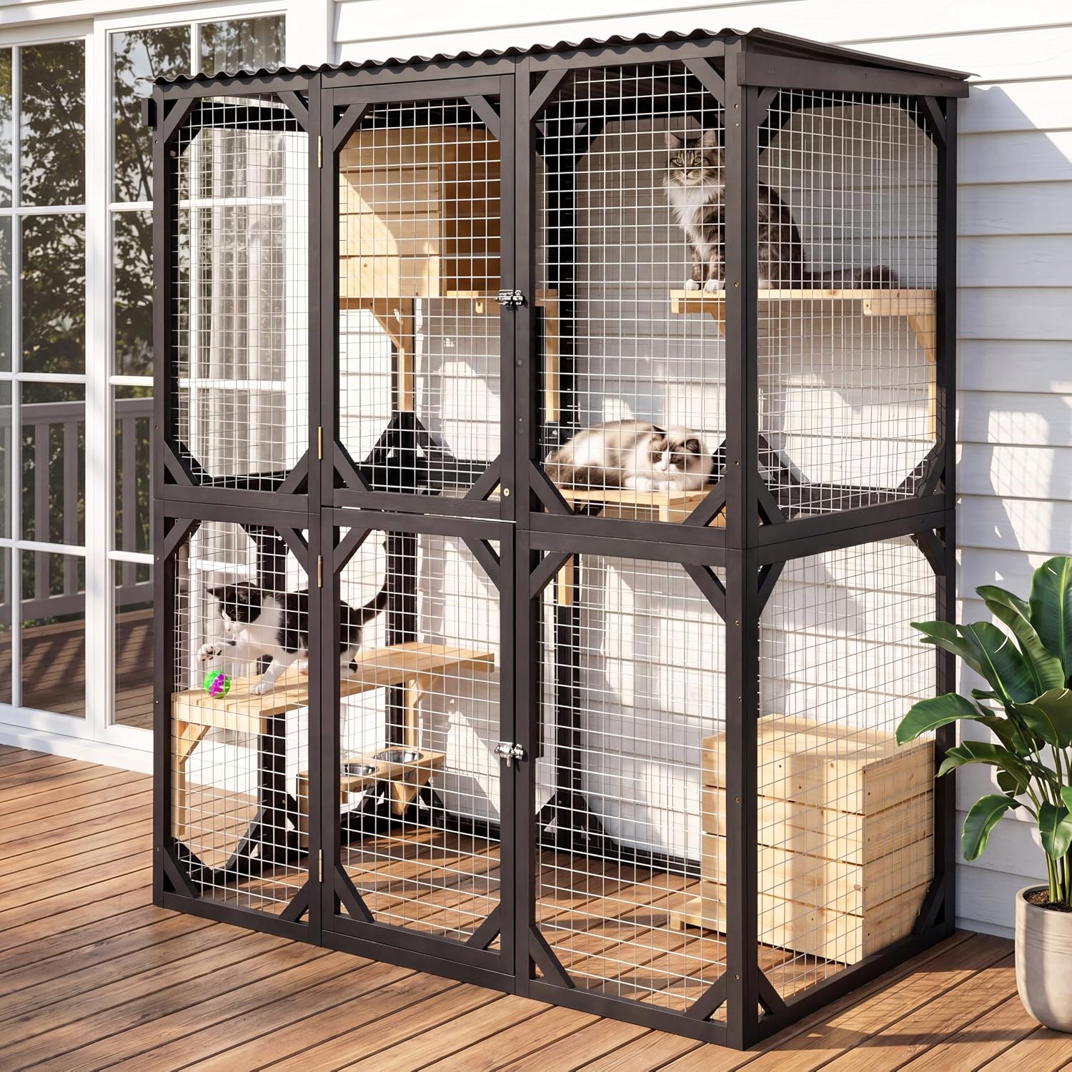 Lausaint Home 70.8" Catio Outdoor Cat Enclosure with Weatherproof Roof