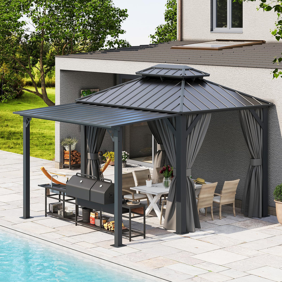 LAUSAINT HOME 5x8 FT Outdoor Grill Gazebo Canopy, BBQ Gazebo with 2-Tier Vented Top, 2 Durable Shelves & Metal Frame Grill ShelterDark Gray