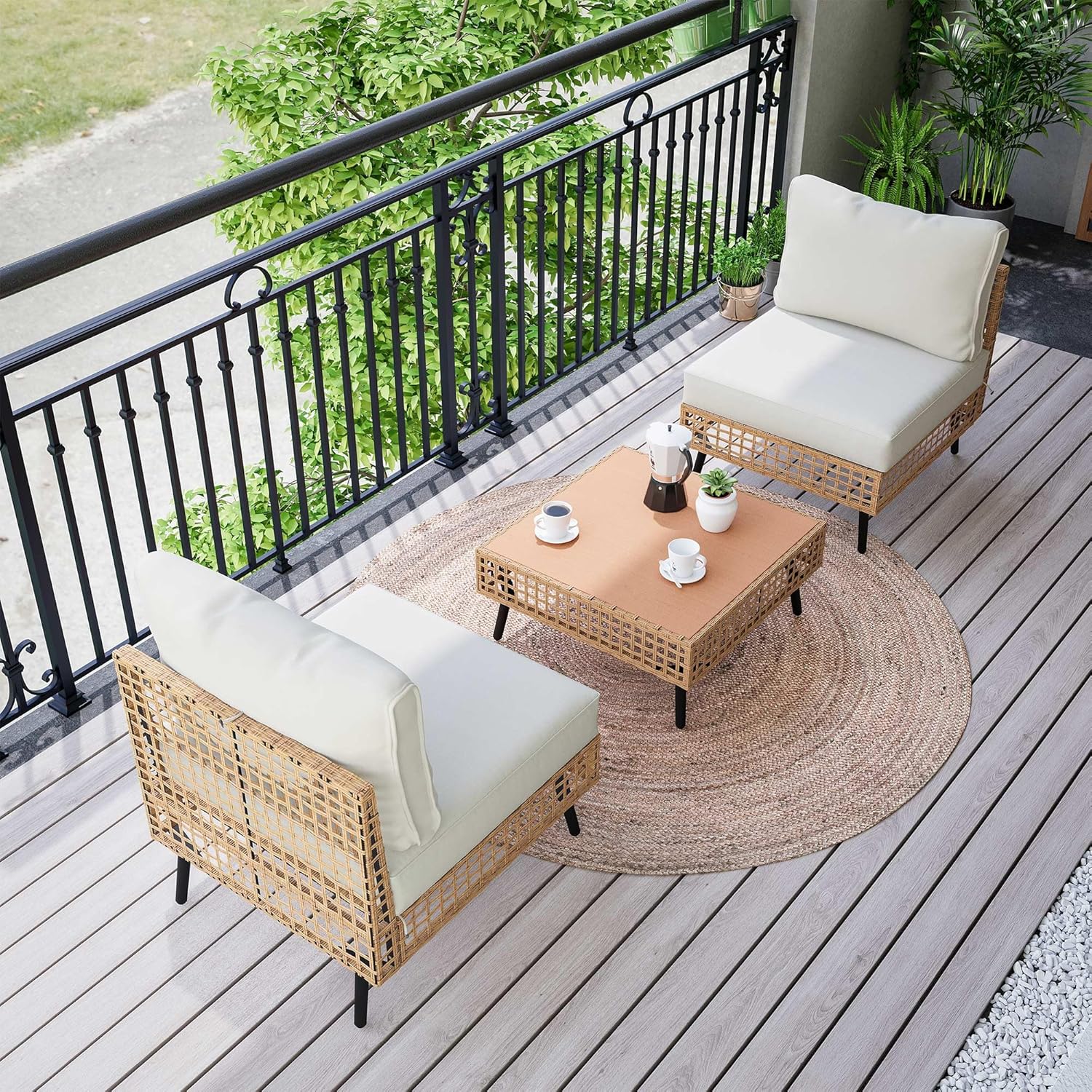 LAUSAINT HOME Outdoor Sectional Sofa Set All-Weather Patio Conversation Set with Thick Cushions