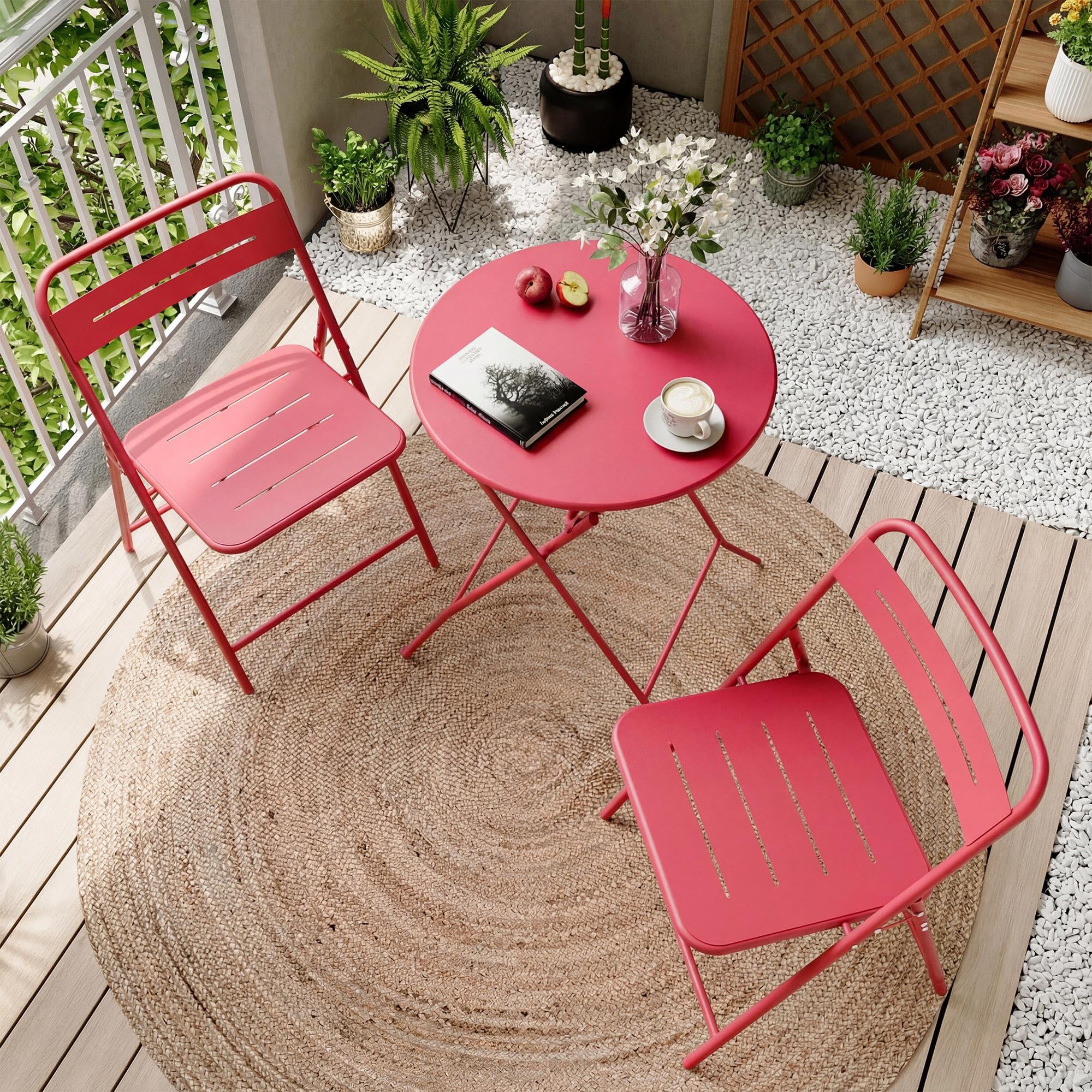 LAUSAINT HOME 3-Piece Steel Folding Bistro Set, Premium Weather-Resistant Patio Table & 2 Chairs