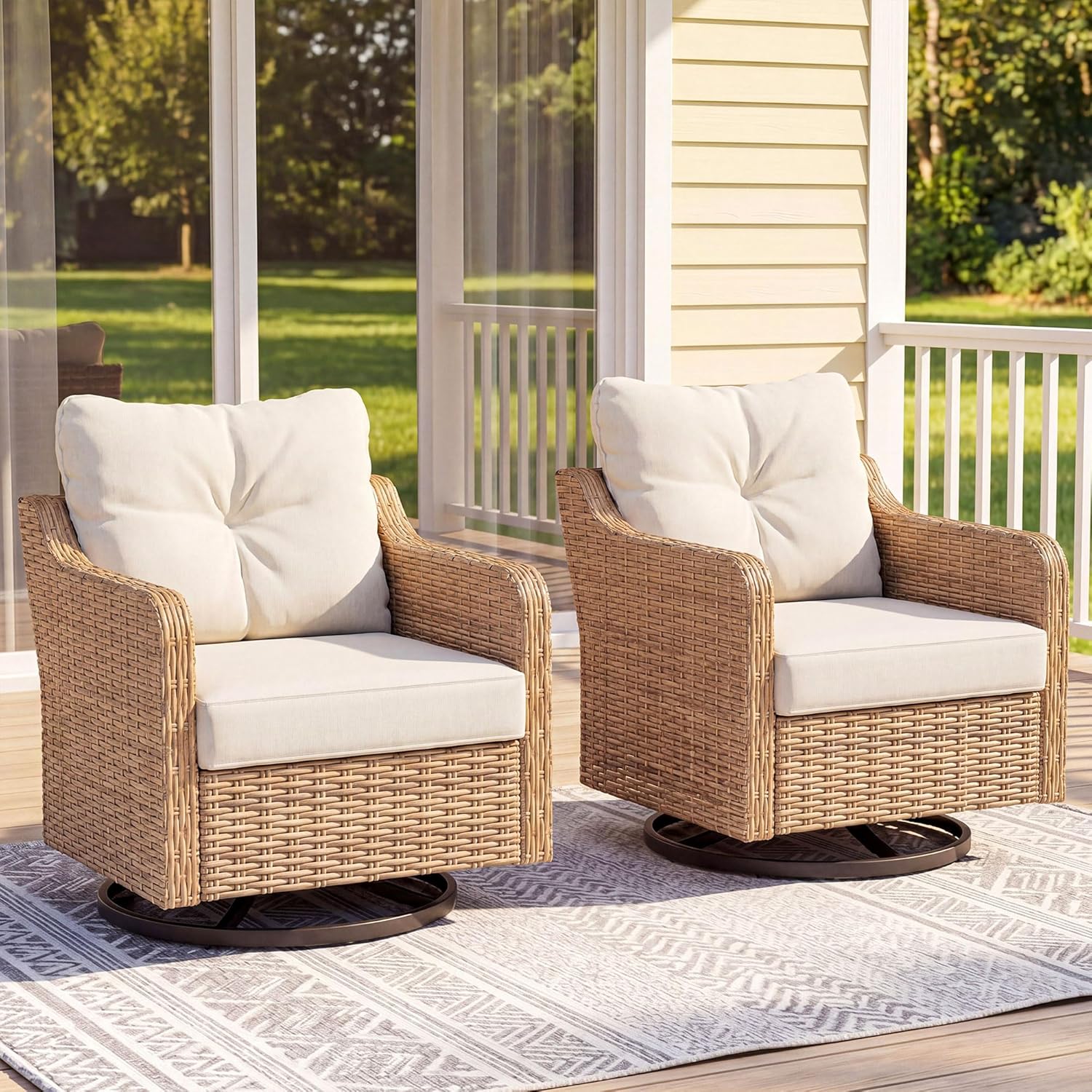 LAUSAINT HOME Outdoor Swivel Glider Rocker Chair, Premium Handwoven Wicker Patio Chair