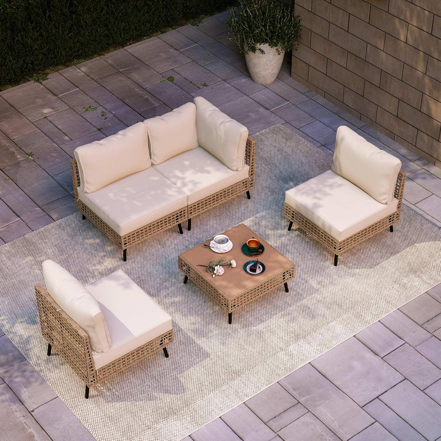LAUSAINT HOME Outdoor Sectional Sofa Set All-Weather Patio Conversation Set with Thick Cushions
