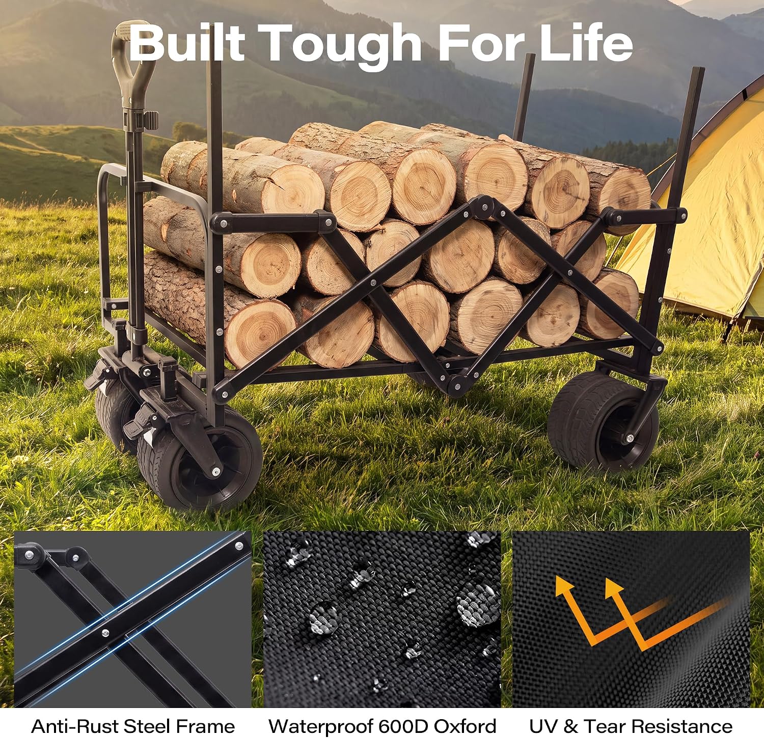 LAUSAINT HOME 3-in-1 Foldable Wagon Cart with Bench Seat, Heavy Duty Collapsible Utility Wagon