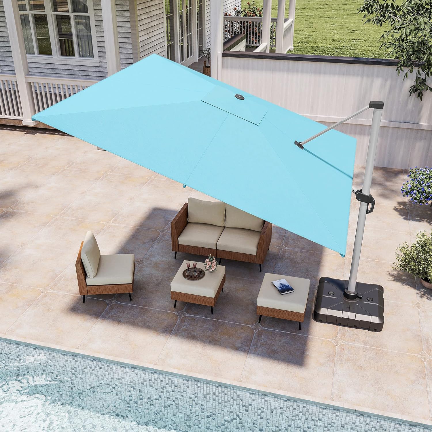 LAUSAINT HOME Cantilever Patio Umbrella, 360° Rotating Offset Umbrella with Aluminum Frame