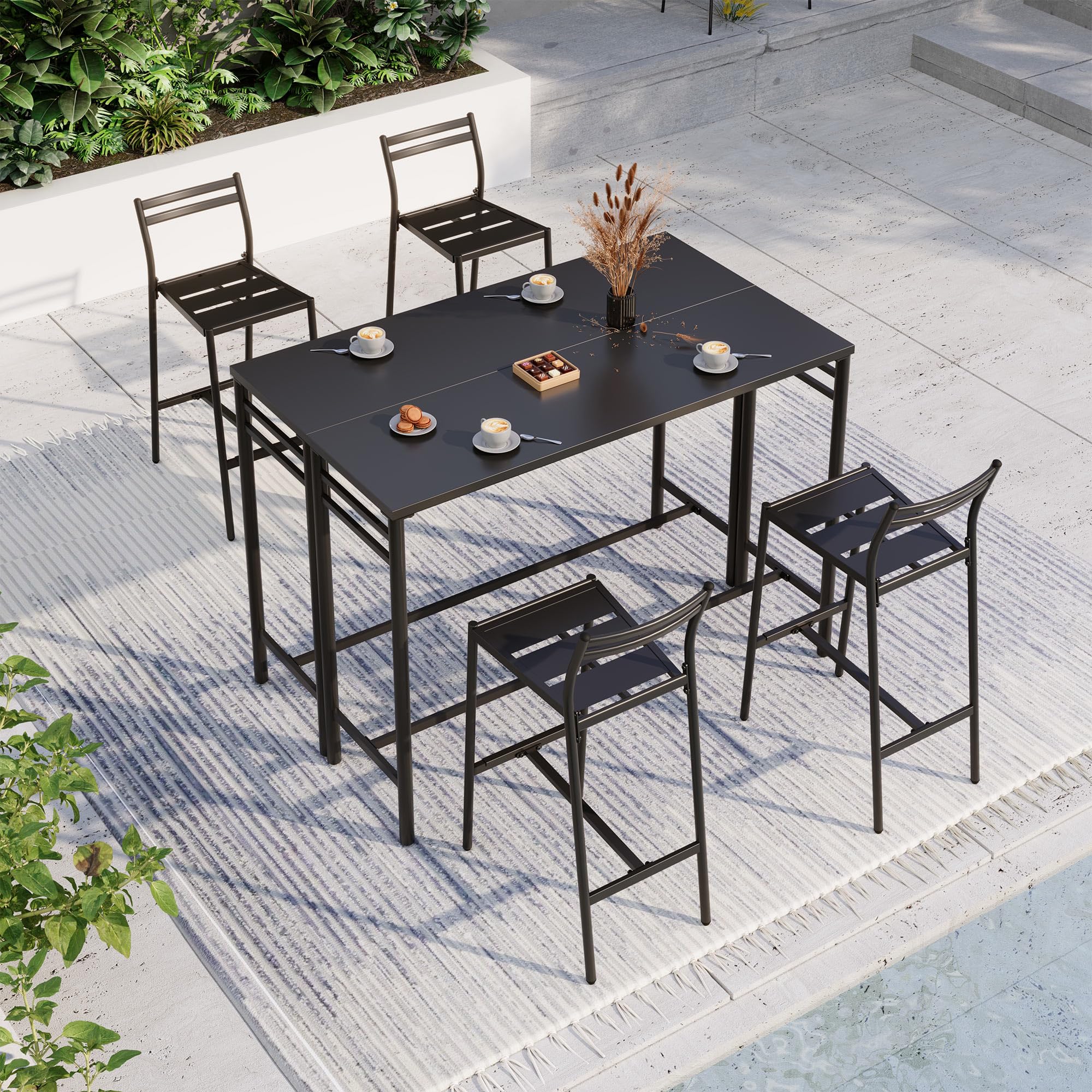 LAUSAINT HOME Outdoor Bar Height Set, 3 Pieces Patio High Top Table & Bar Stools