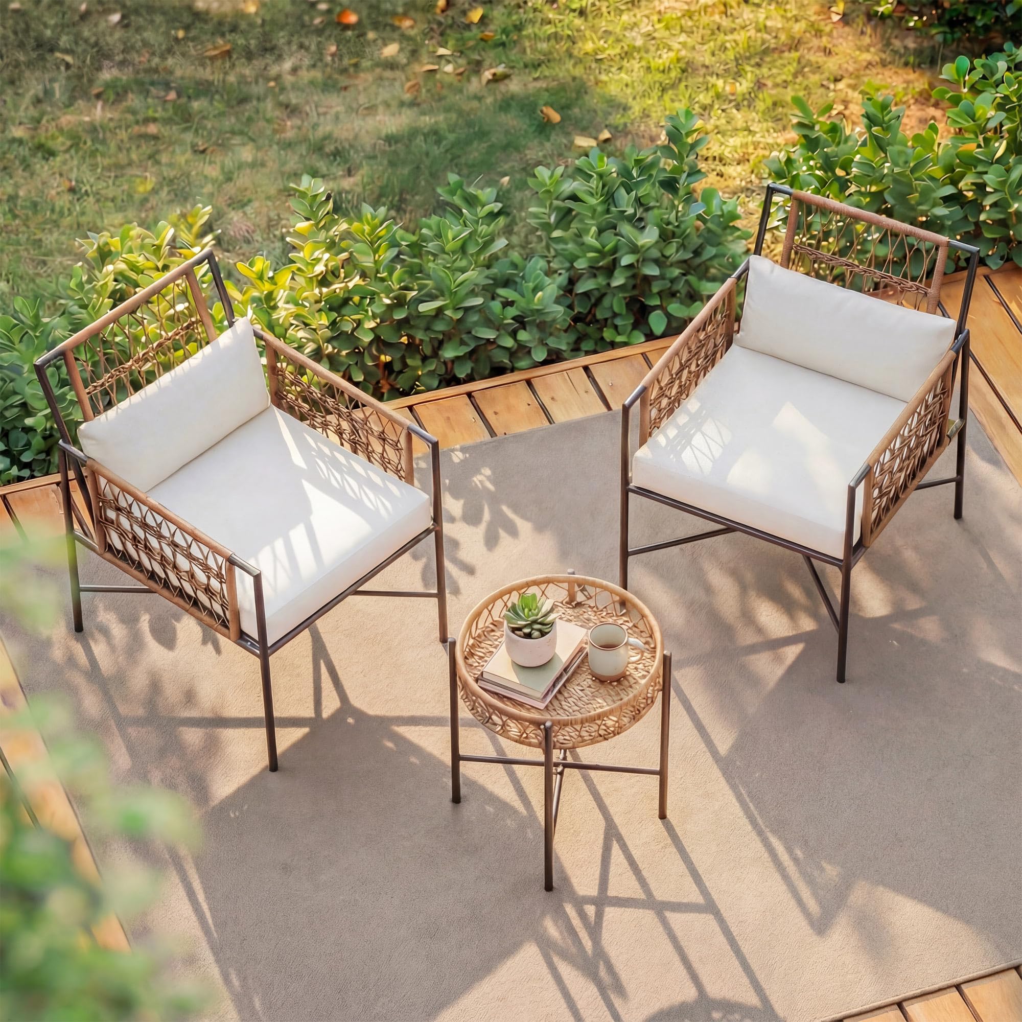 LAUSAINT HOME 5 Piece Patio Furniture Set, Outdoor Wicker Conversation Set with 2 PE Rattan Armchairs