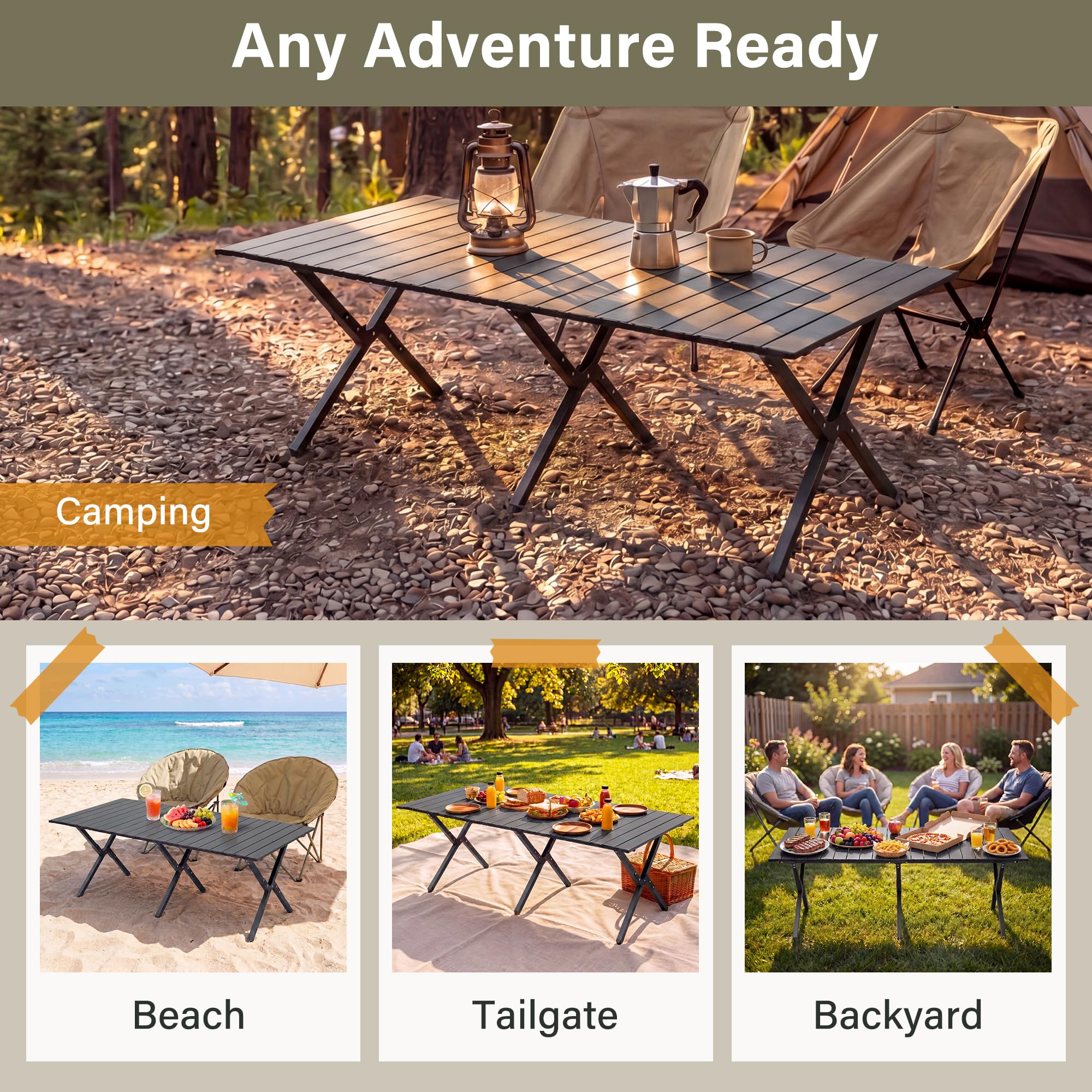 LAUSAINT HOME Camping Table, Foldable Roll Up Lightweight Steel Camp Table