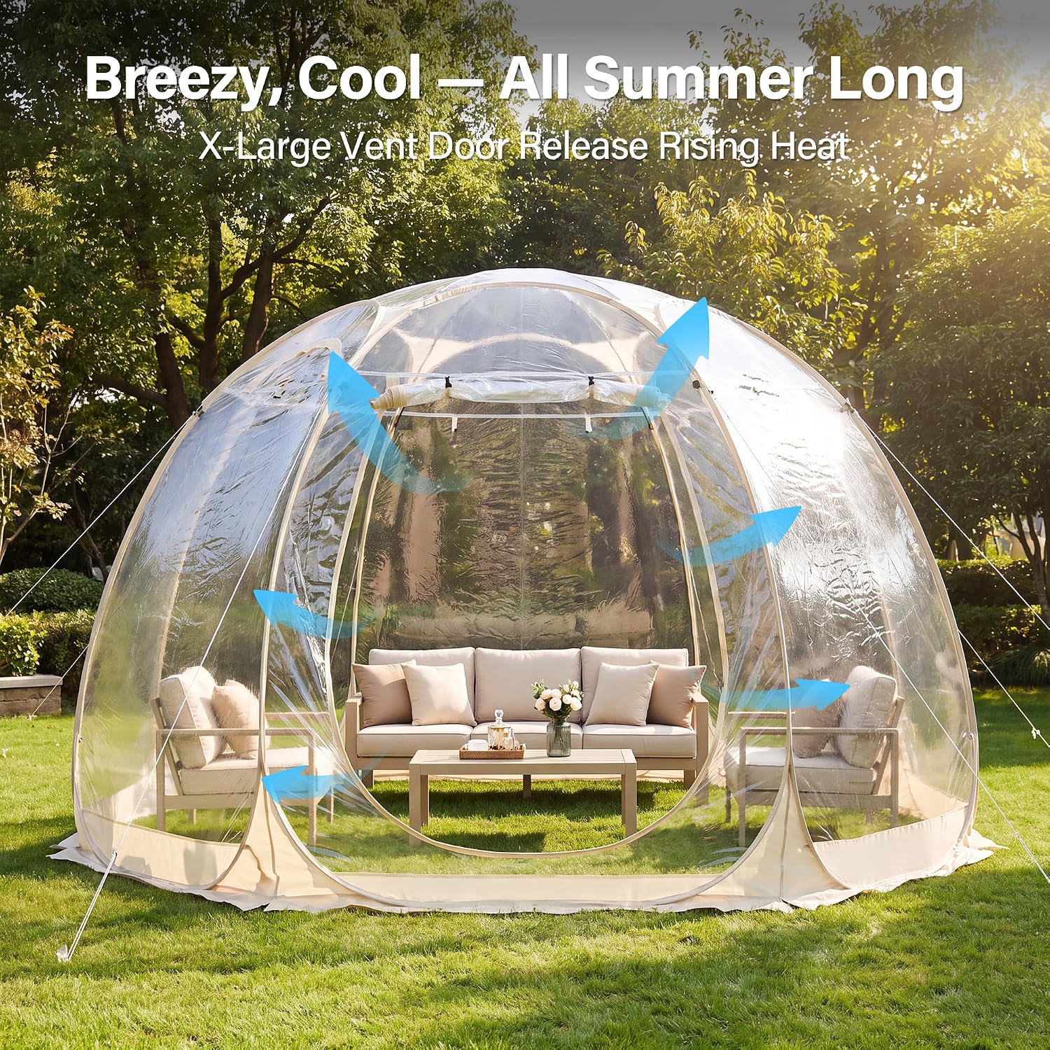 LAUSAINT HOME Pop Up Sports Tent, 10 x 10FT Clear Bubble Tent for 4-6 People