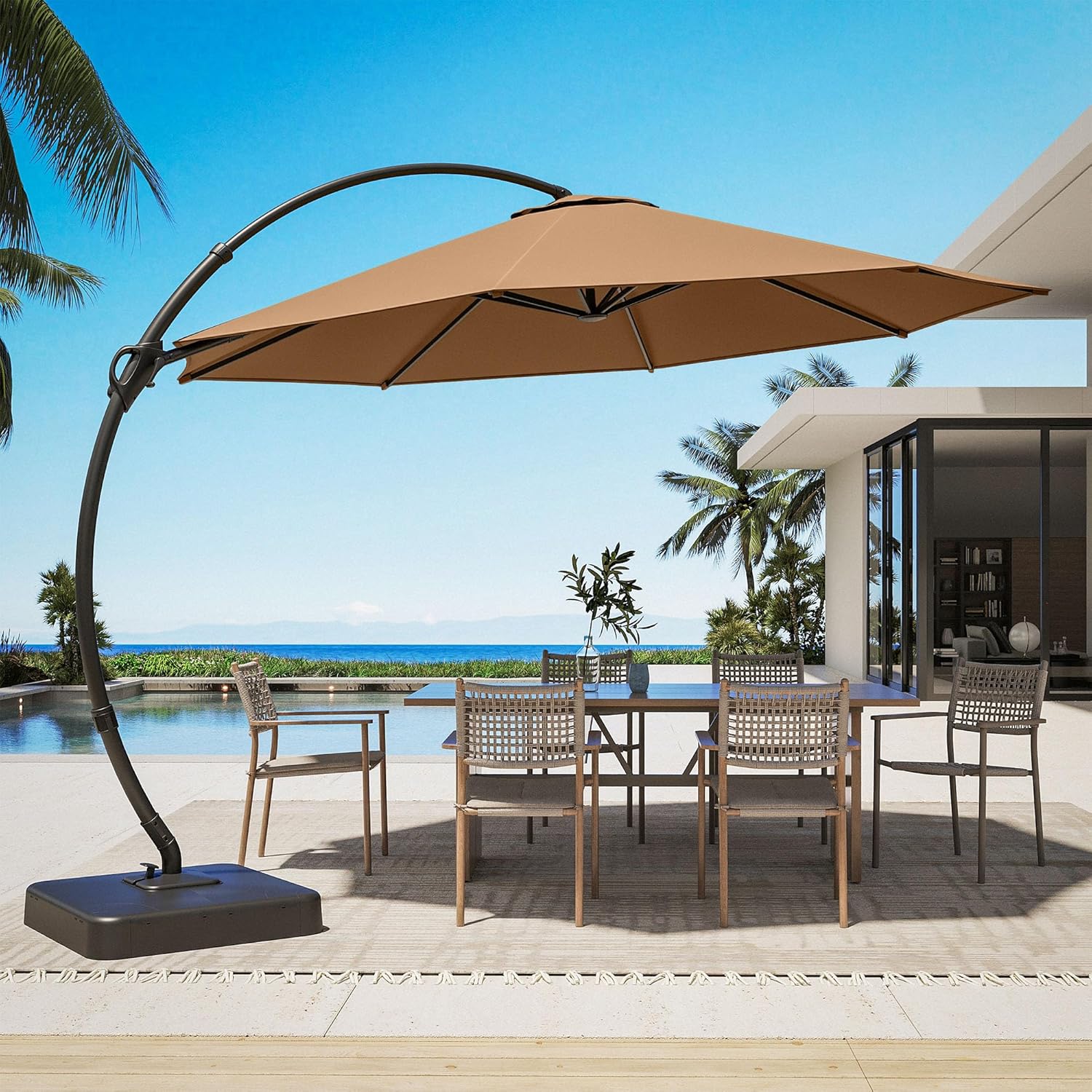 LAUSAINT HOME Outdoor Patio Umbrella with Base Included, Large Sun Shade Cantilever Umbrella Deluxe Curvy