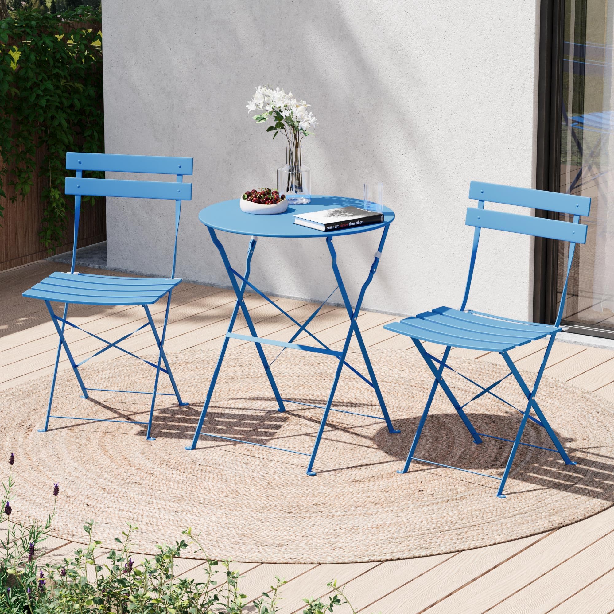 LAUSAINT HOME 3-Piece Steel Folding Bistro Set, Premium Weather-Resistant Patio Table & Chairs