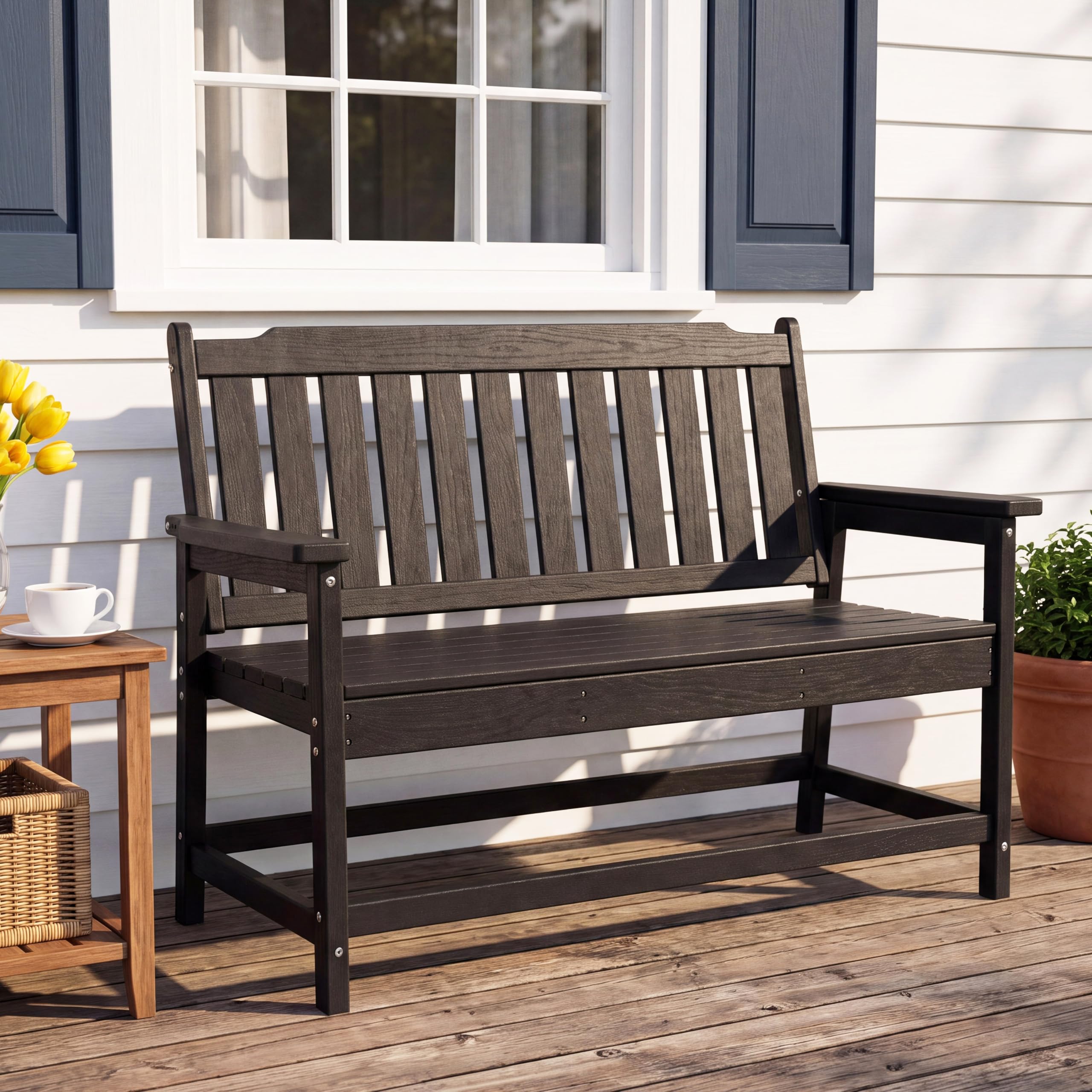 LAUSAINT HOME HDPE Outdoor Bench, Weather-Resistant Patio & Porch Bench with Aluminum-Reinforced Frame