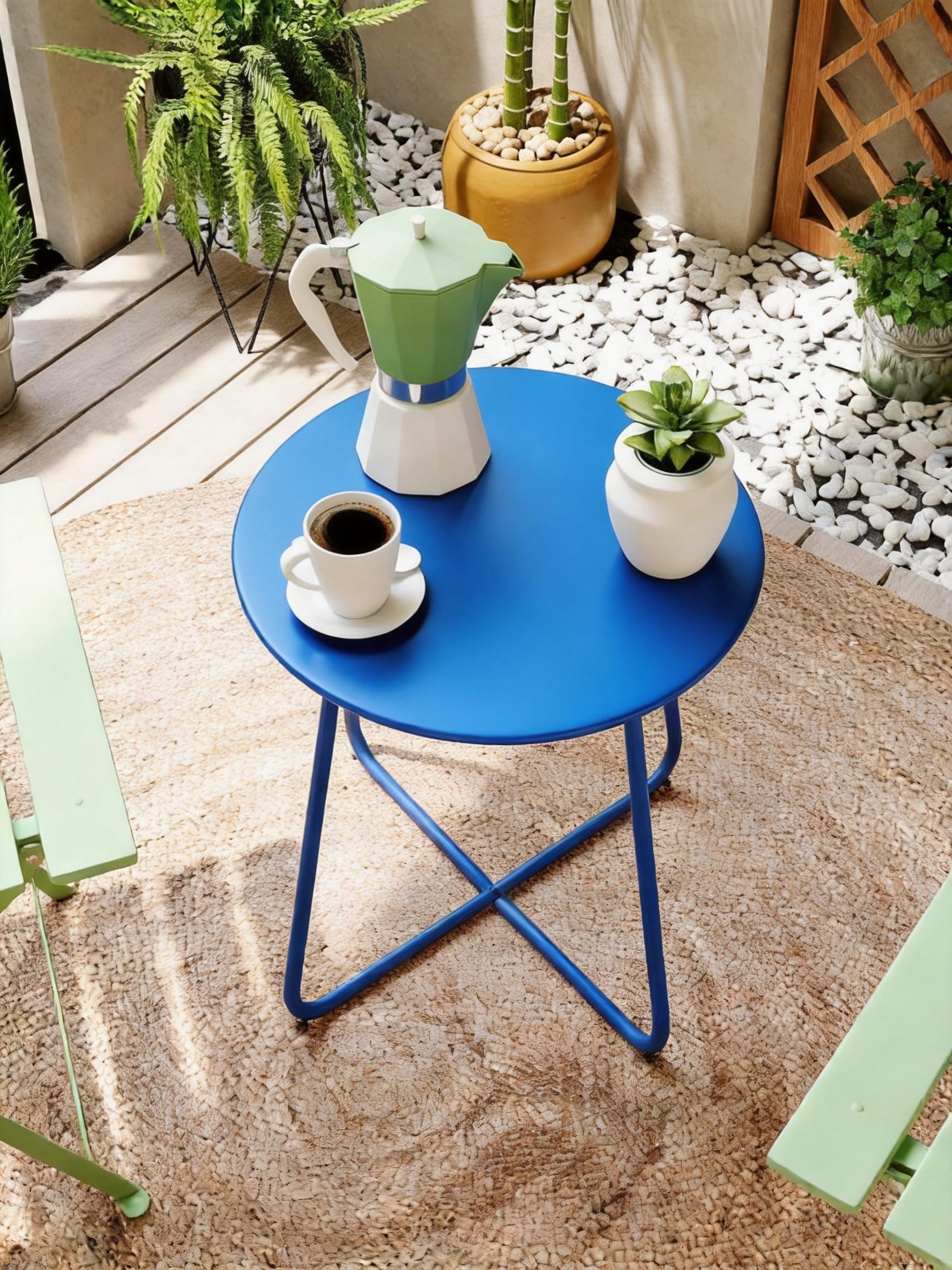 LAUSAINT HOME 18" Outdoor Side Table, Small Round Patio Table with Adjustable Footpads