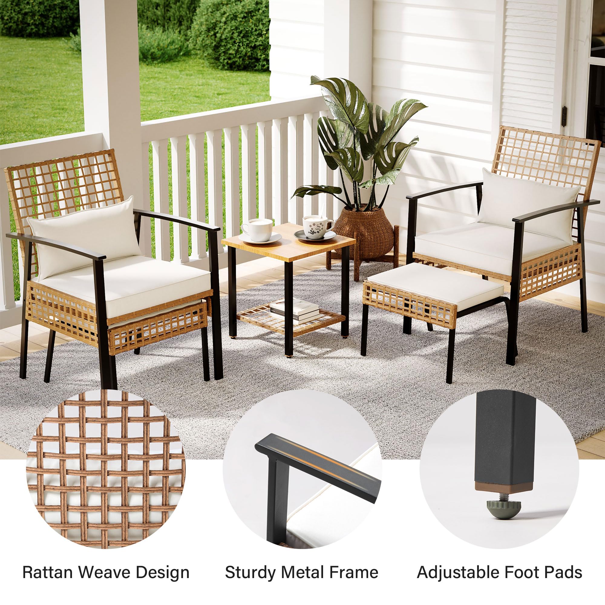 LAUSAINT HOME 3 Pieces Rocking Patio Bistro Set, Wicker Outdoor Conversation Set