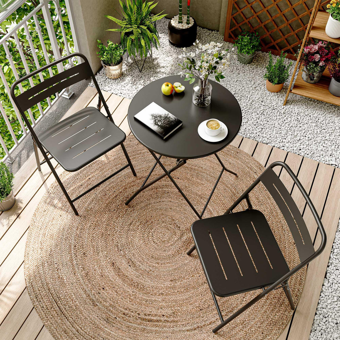 LAUSAINT HOME 3-Piece Steel Folding Bistro Set, Premium Weather-Resistant Patio Table & 2 Chairs