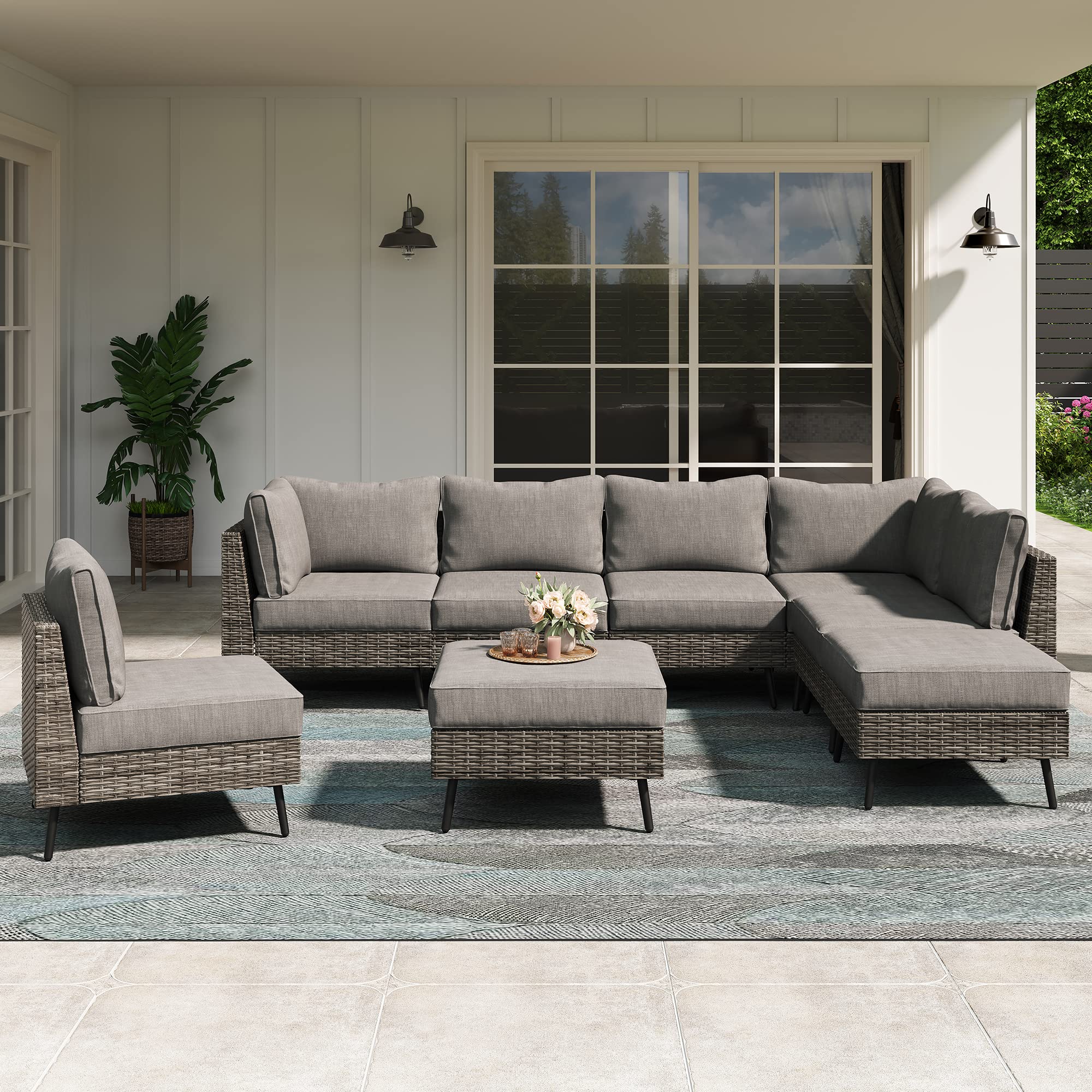 LAUSAINT HOME Outdoor Patio Furniture, 6 Piece Outdoor Sectional Sofa PE Rattan Wicker Patio Conversation Sets, All Weather Patio Furniture Set with Thick Cushions for Garden, Backyard(Beige)