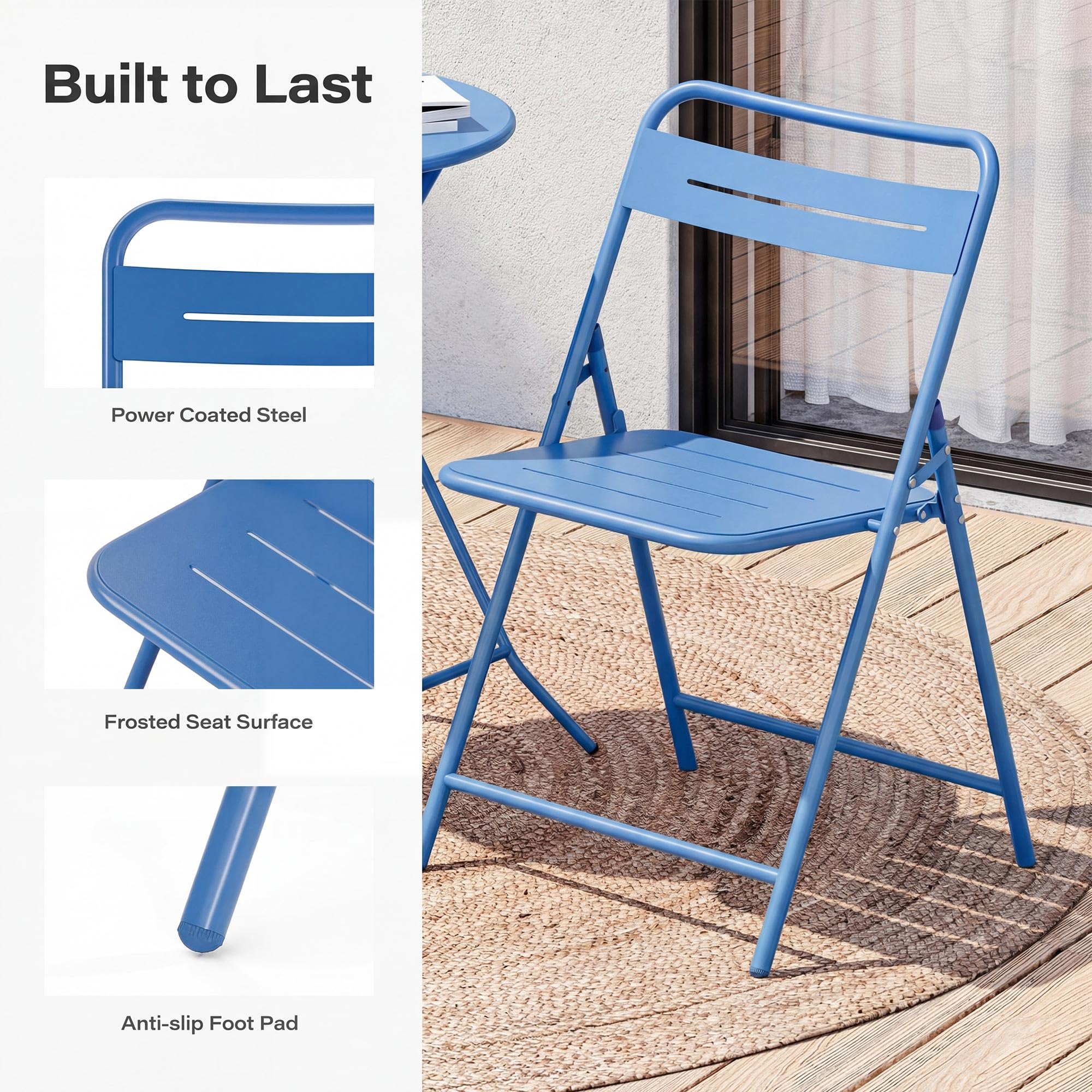 LAUSAINT HOME 3-Piece Steel Folding Bistro Set, Premium Weather-Resistant Patio Table & 2 Chairs