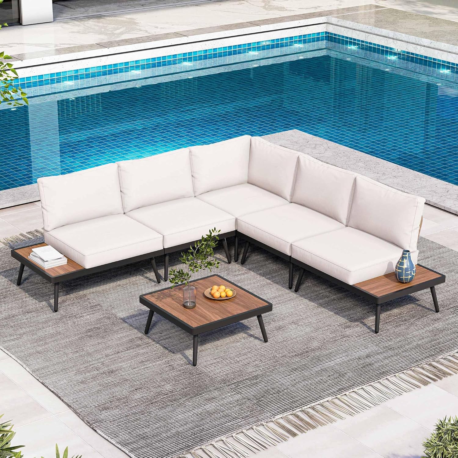 LAUSAINT HOME 6 Pieces Outdoor Sectional Patio Furniture Set with Coffee Top Table