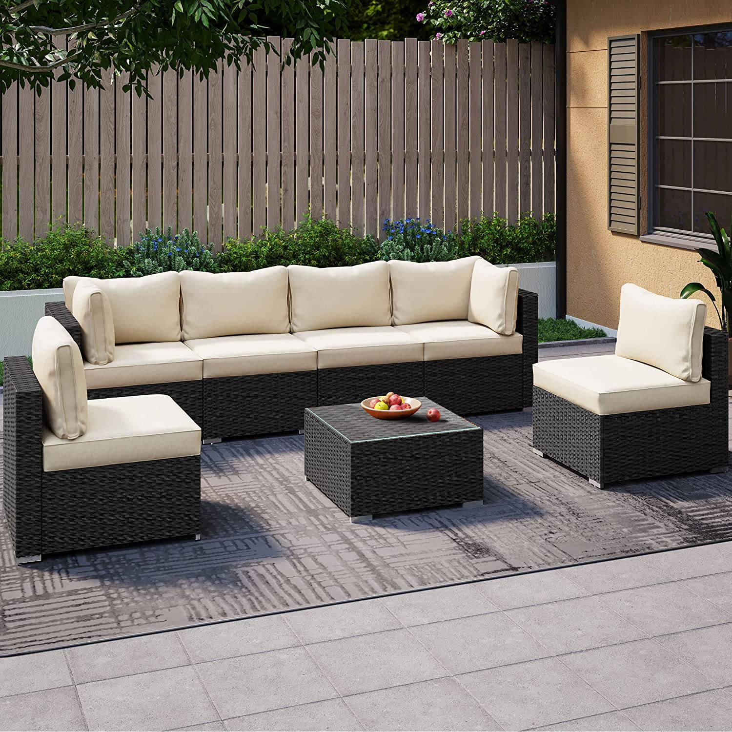 LAUSAINT HOME 7-Piece Wicker Conversation Set with Gray Cushions
