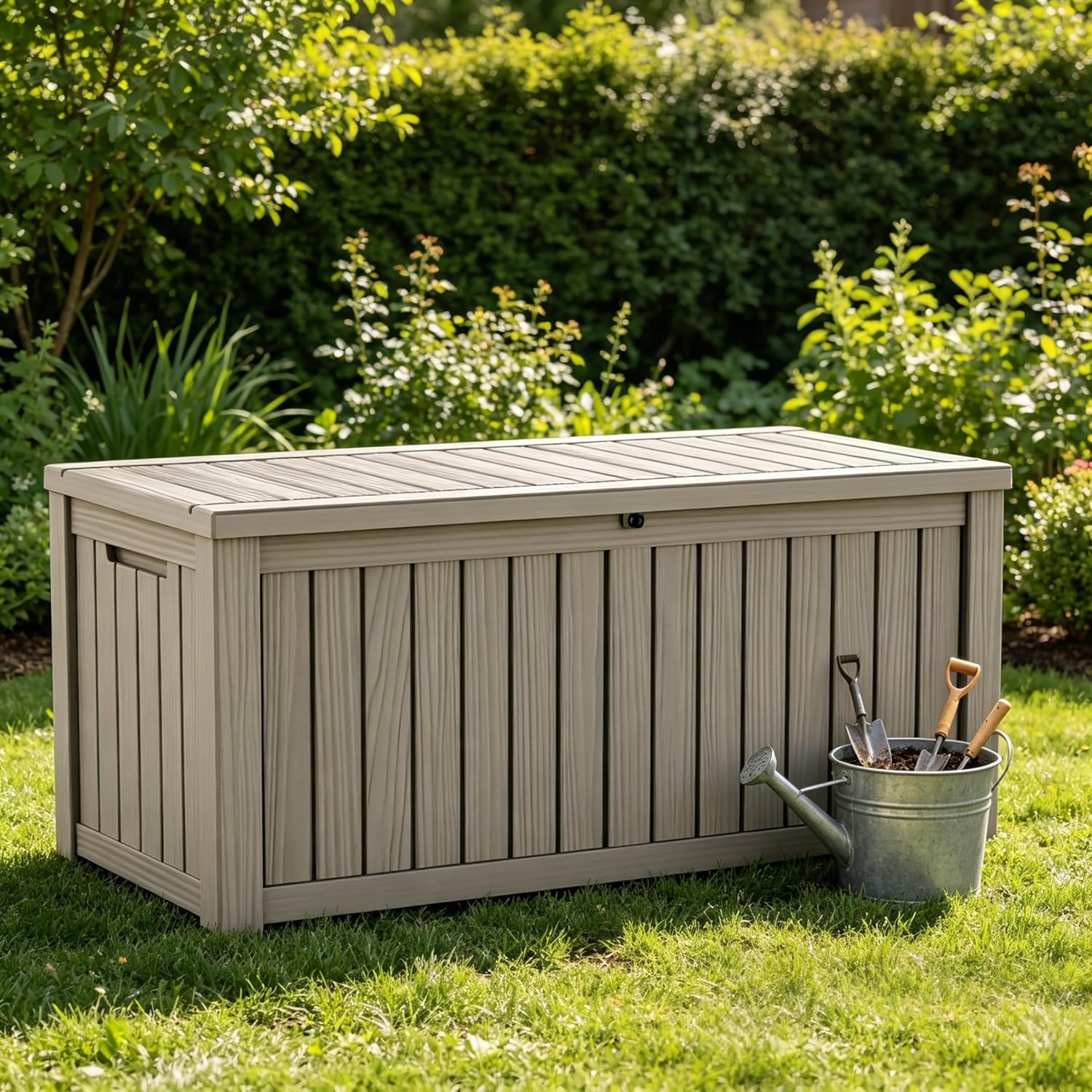 LAUSAINT HOME Resin Deck Box for Outdoor Storage - Weatherproof Patio Storage Bench