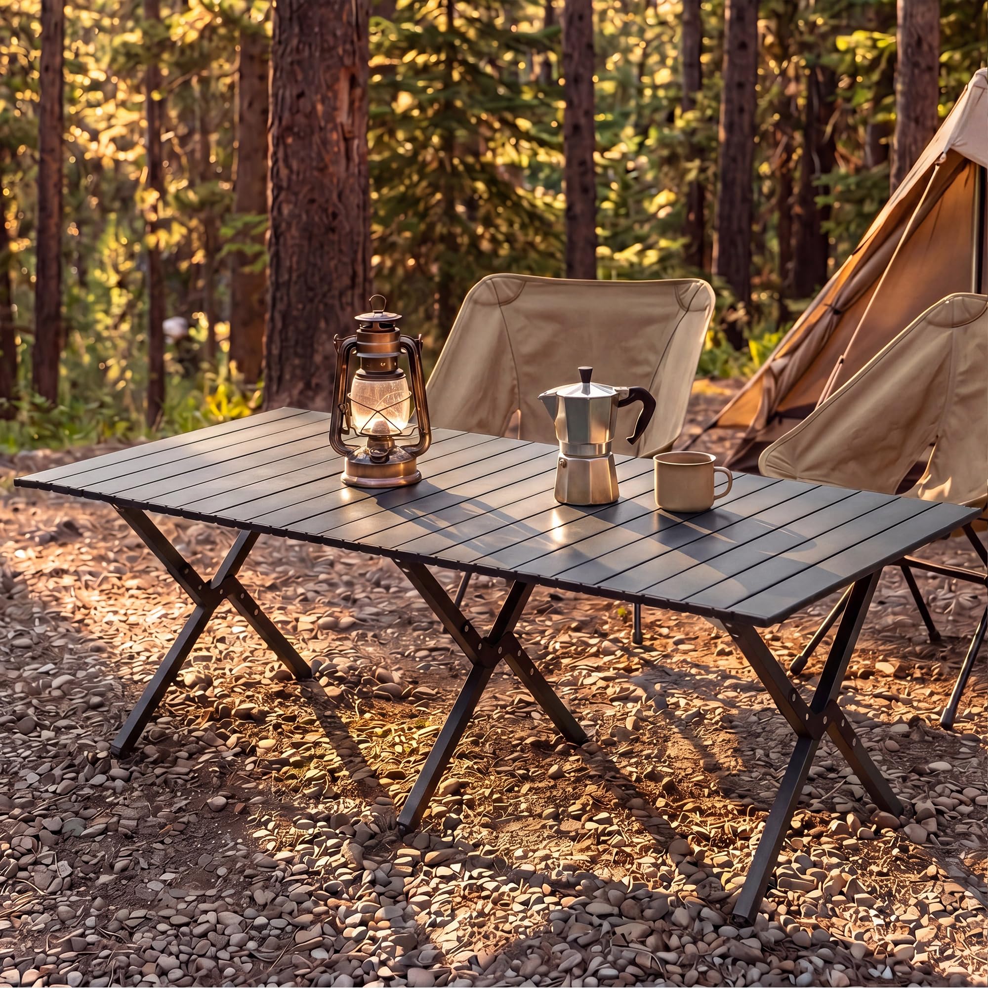 LAUSAINT HOME Camping Table, Foldable Roll Up Lightweight Steel Camp Table