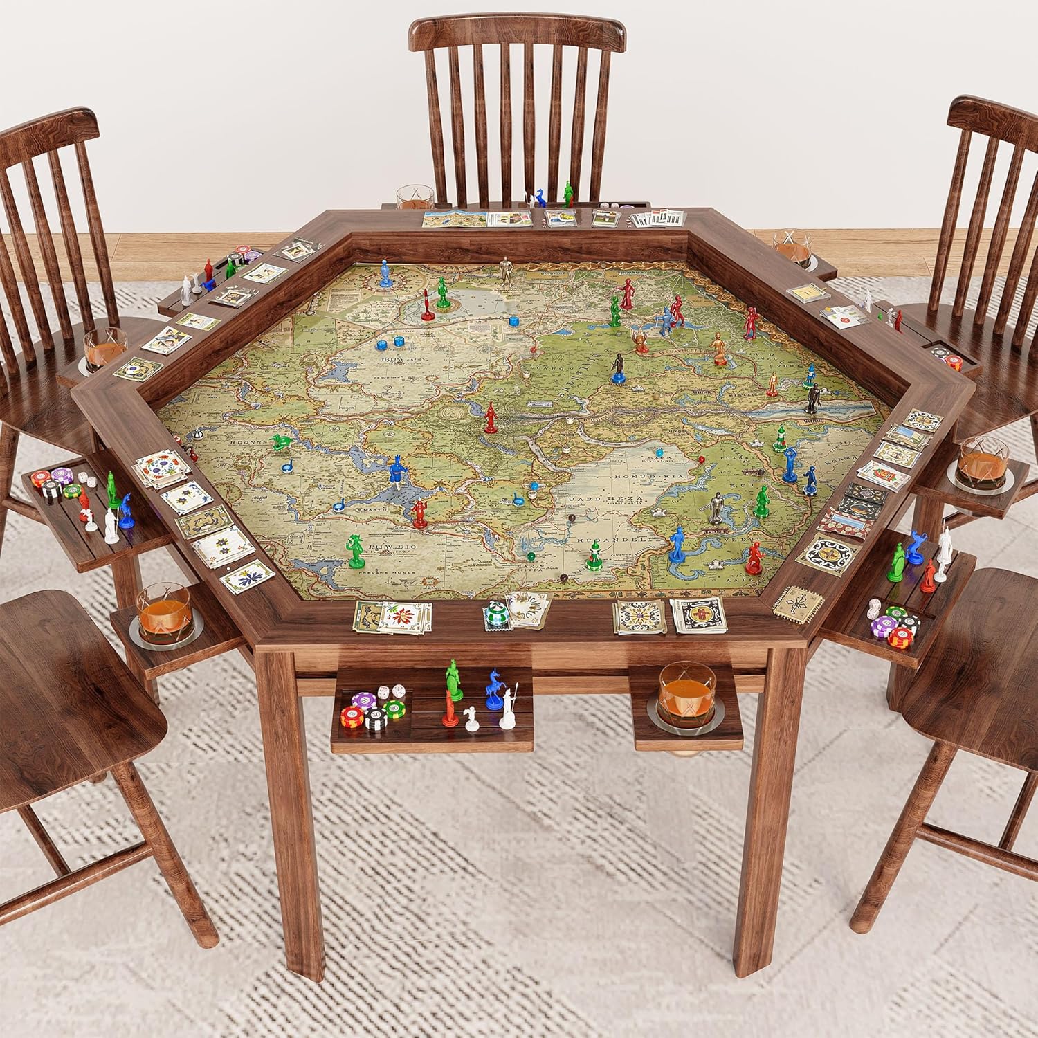 LAUSAINT HOME Hexagon Board Game Table with Removable Table Top, 59” Play Area for 6 Players