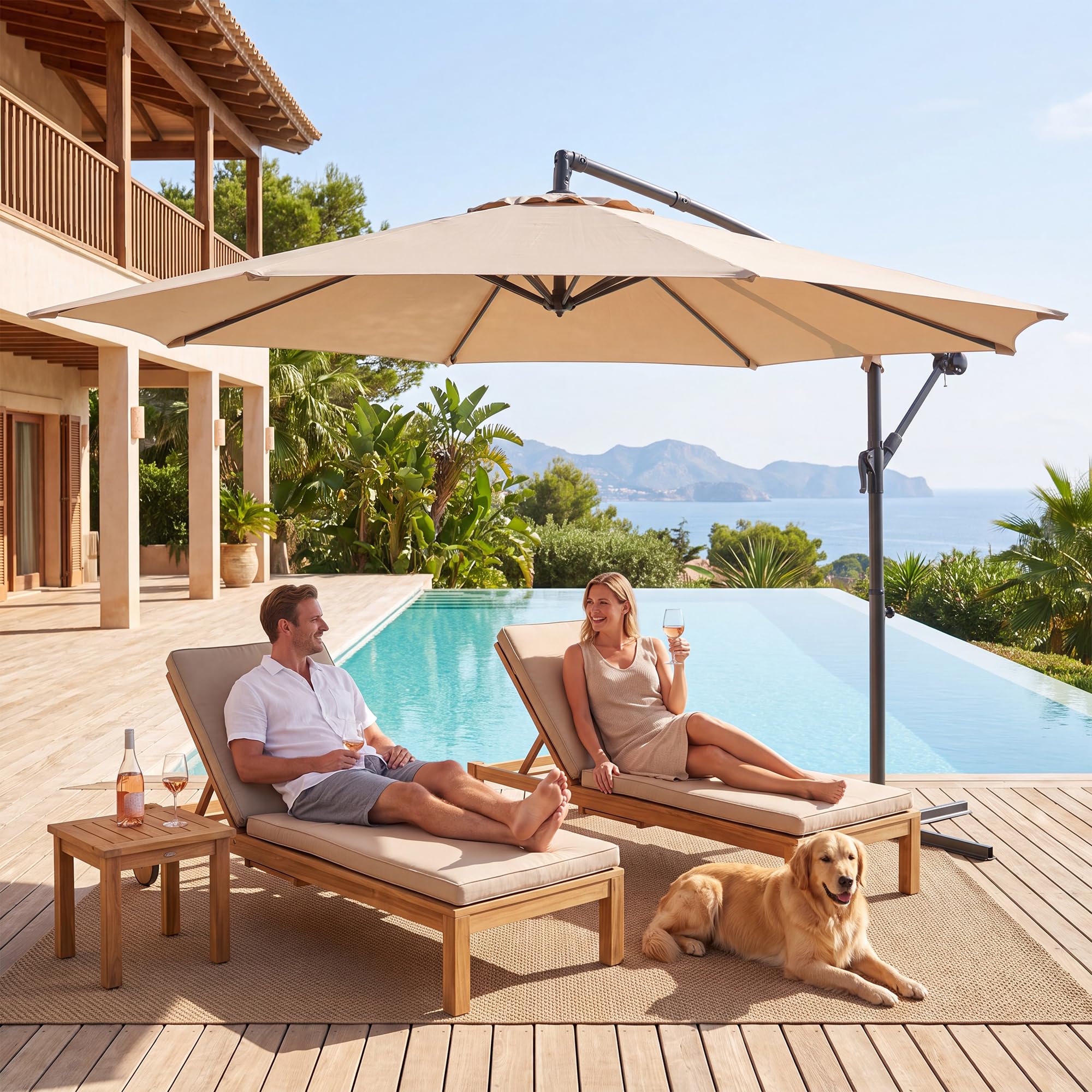 LAUSAINT HOME 10ft Offset Patio Umbrella, Cantilever Hanging Market Umbrella