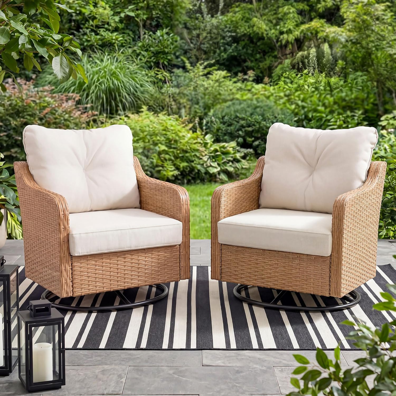 LAUSAINT HOME Outdoor Swivel Glider Rocker Chair, Premium Handwoven Wicker Patio Chair