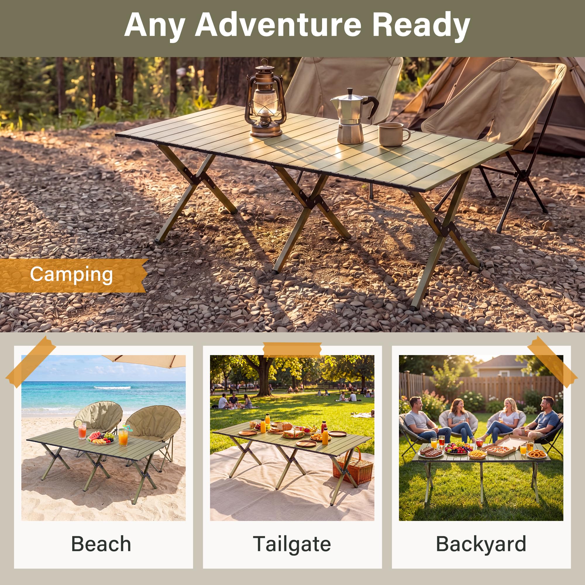LAUSAINT HOME Camping Table, Foldable Roll Up Lightweight Steel Camp Table