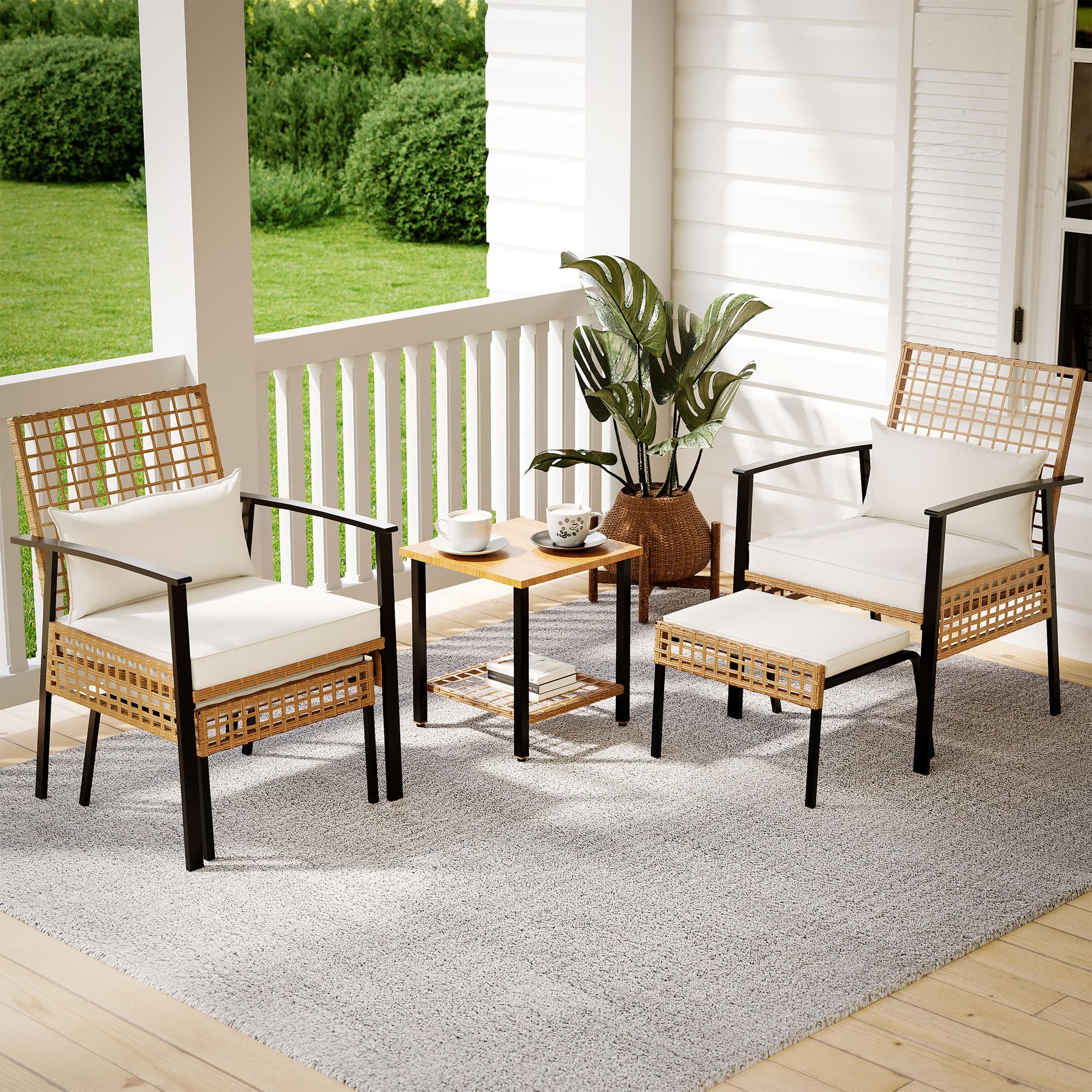 LAUSAINT HOME 3 Pieces Rocking Patio Bistro Set, Wicker Outdoor Conversation Set