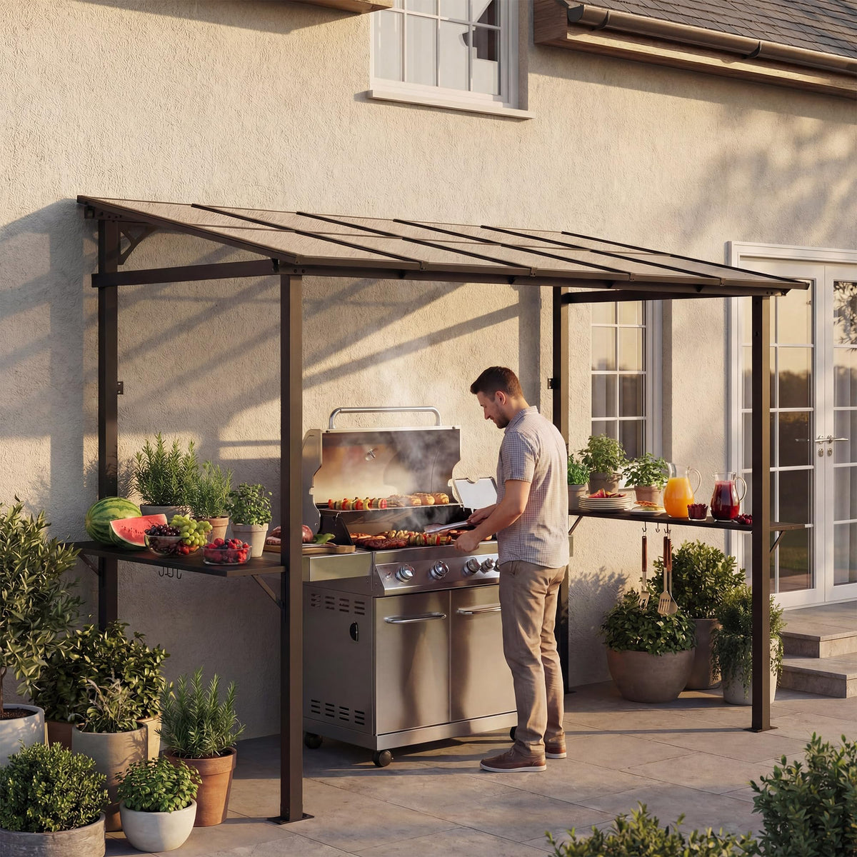 LAUSAINT HOME 5x8 FT Outdoor Grill Gazebo Canopy, BBQ Gazebo with 2-Tier Vented Top, 2 Durable Shelves & Metal Frame Grill ShelterDark Gray