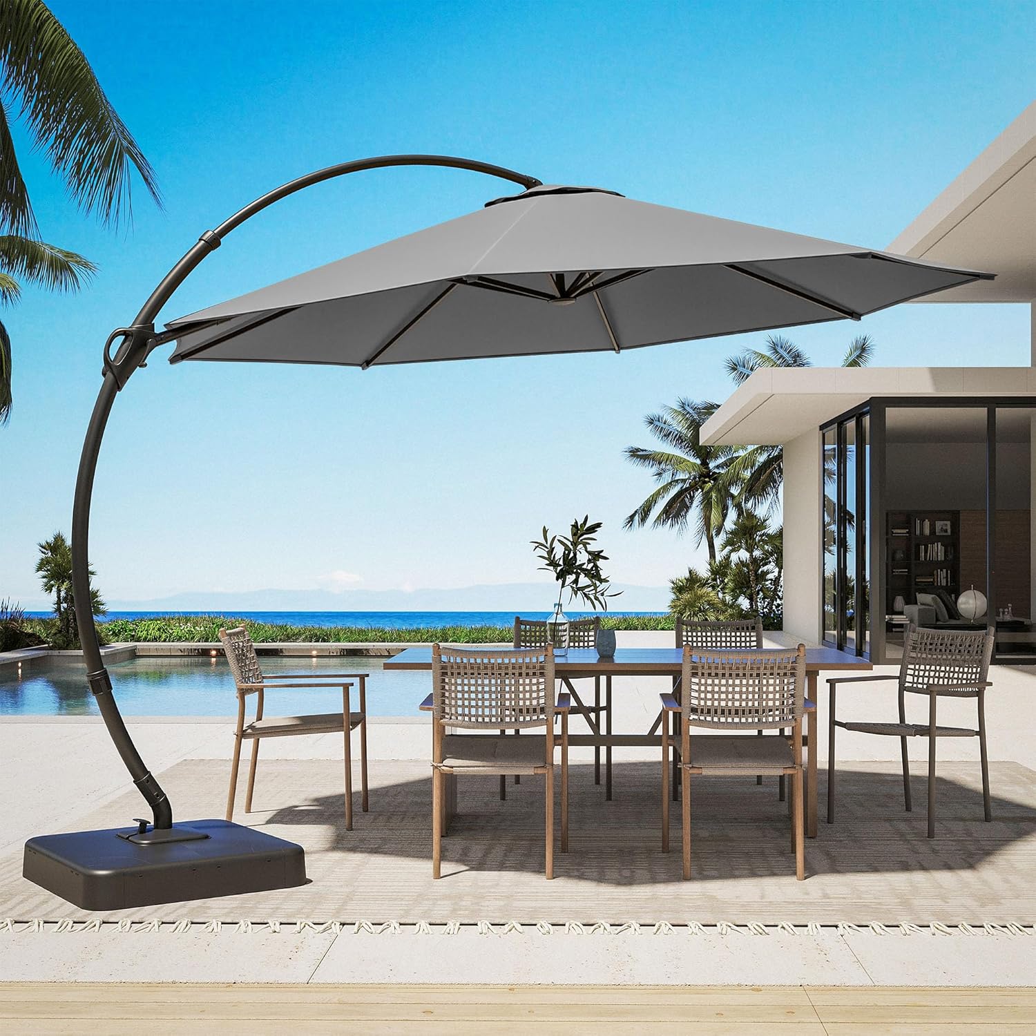 LAUSAINT HOME Outdoor Patio Umbrella with Base Included, Large Sun Shade Cantilever Umbrella Deluxe Curvy