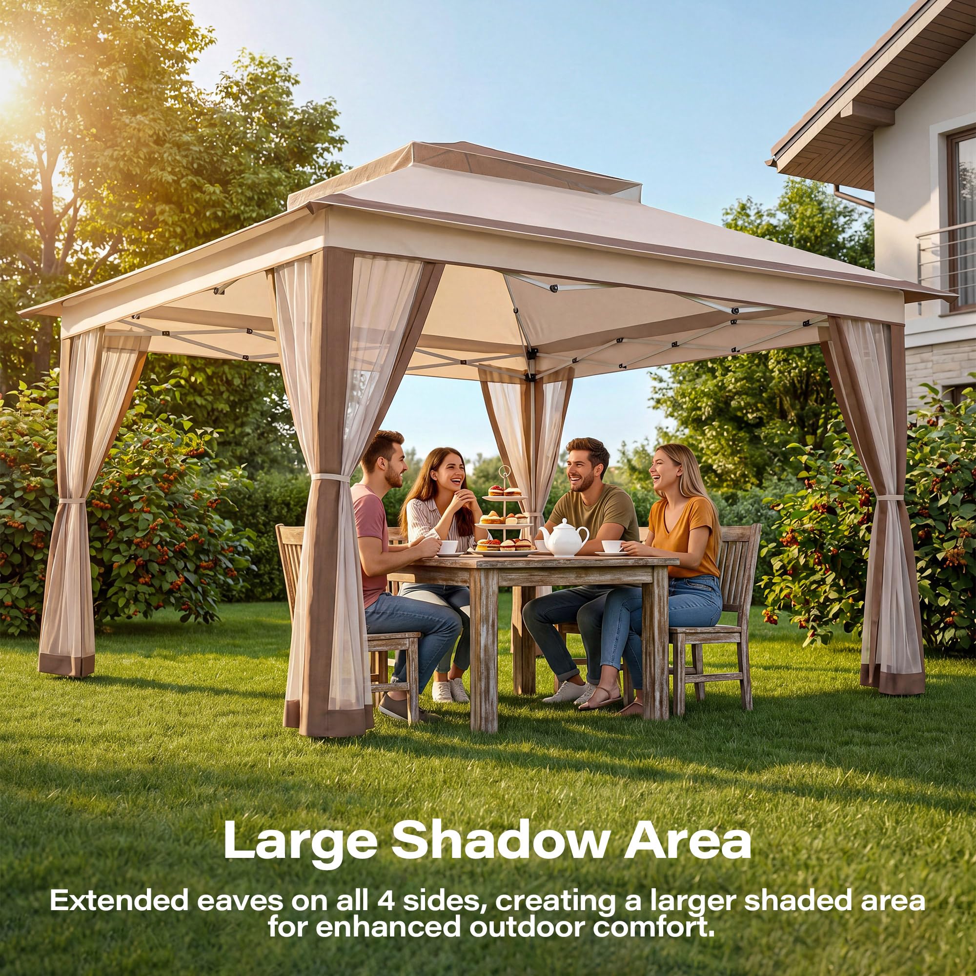 LAUSAINT HOME 11x11 Pop Up Gazebo with Mosquito Netting, Portable Outdoor Gazebo Canopy Tent with Sidewalls, One Push Instant Setup & Adjustable Height for Patio Backyard Party BBQ Deck, Grey