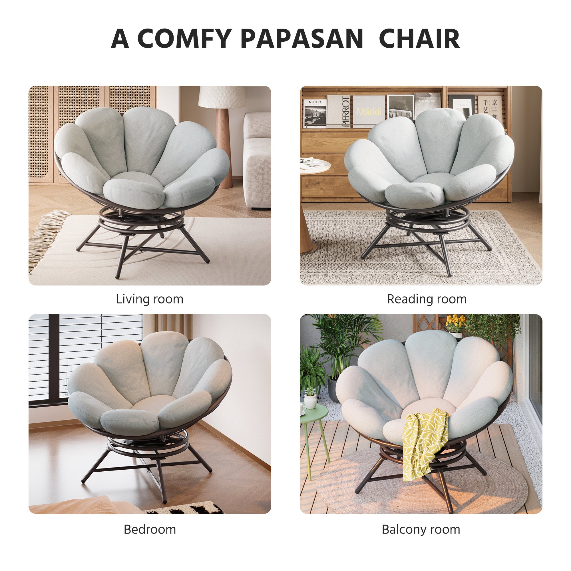 LAUSAINT HOME 40" Wicker Papasan Chair with 360° Swivel Base