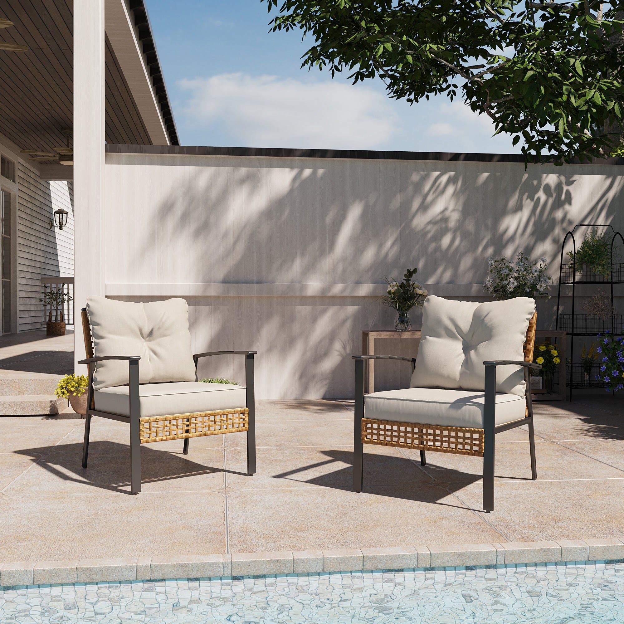 LAUSAINT HOME 4-piece Rattan Conversation Set Comfortable Oversized Outdoor Furniture Set for Backyard