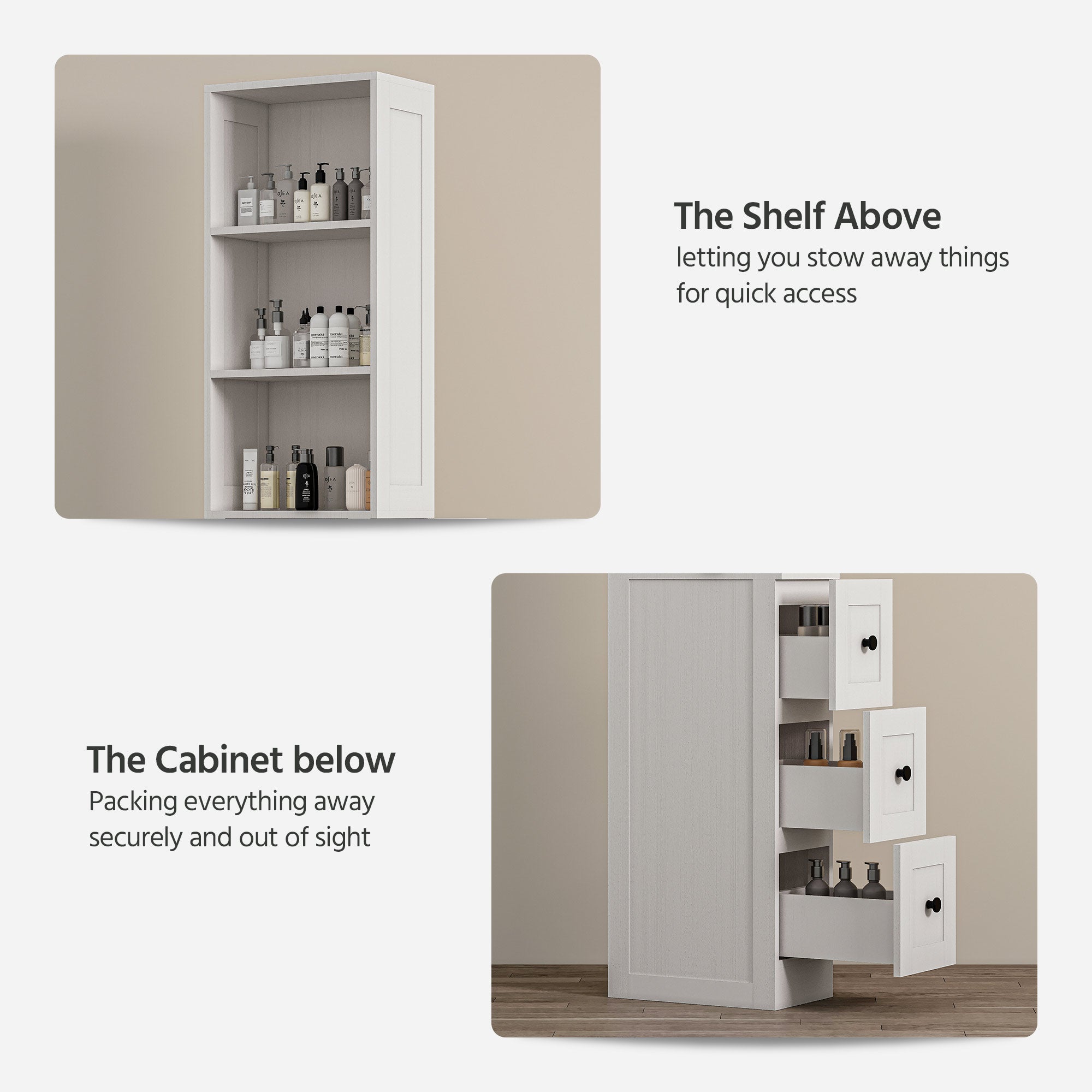 LAUSAINT HOME Bathroom Storage Cabinet Tall Thin White Cabinet with 3 Adjustable Shelves